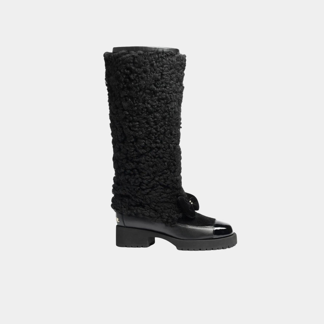 Chanel Boots Black Woolly lamb veal varnished lamb &amp; veal, Side