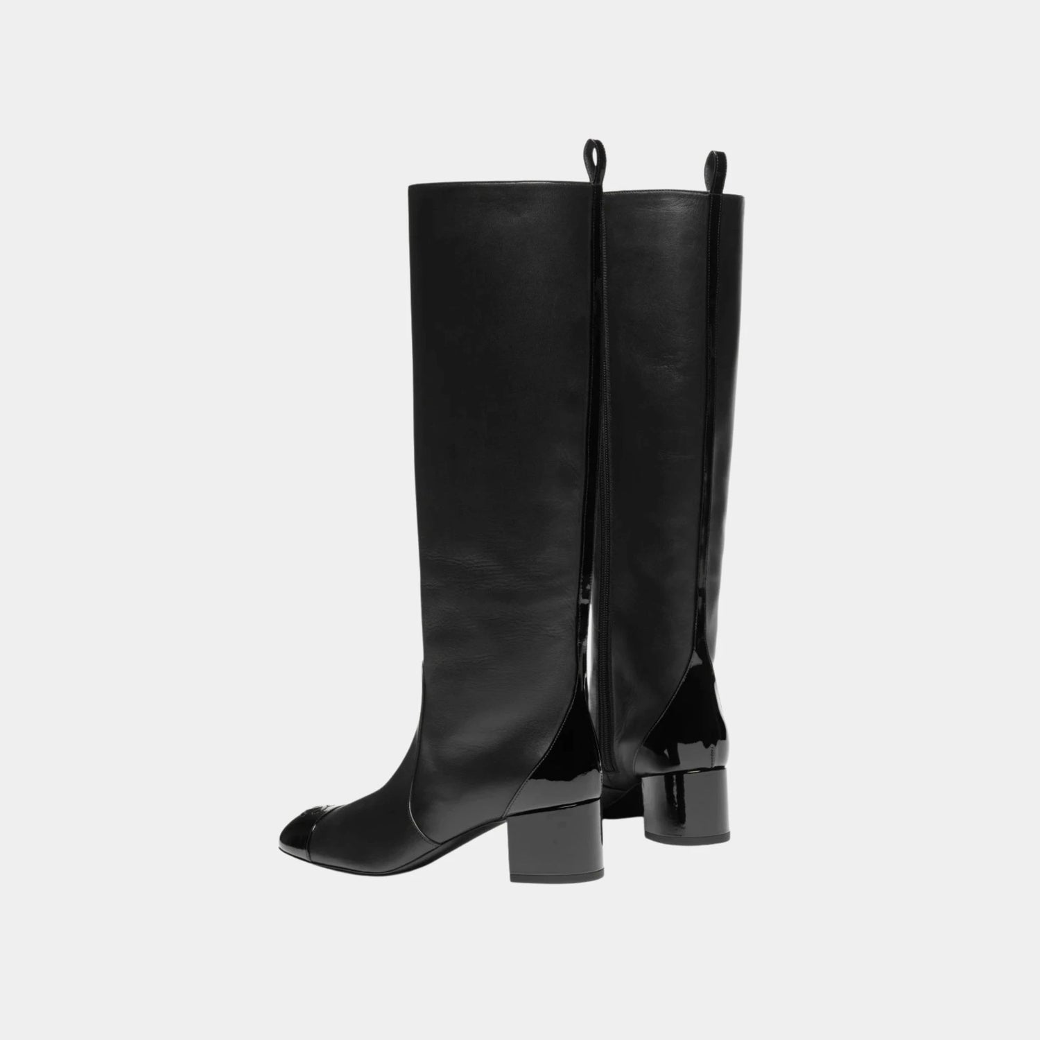 Chanel Boots in Calfskin and Patent Calfskin, Black, Back