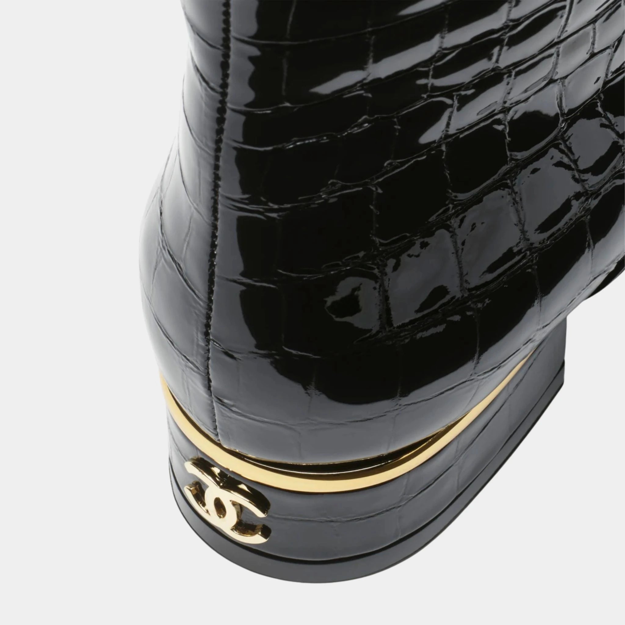 Boots Crocodile-Embossed Patent Calfskin Black