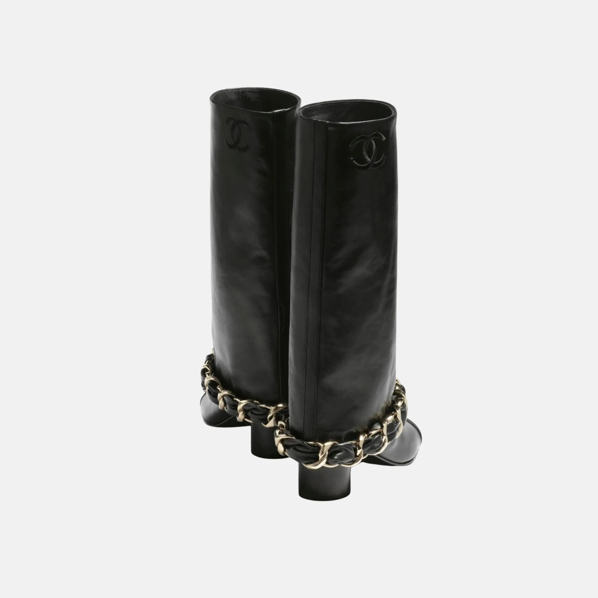 Chanel Boots in Lambskin and Grosgrain, Black, Back