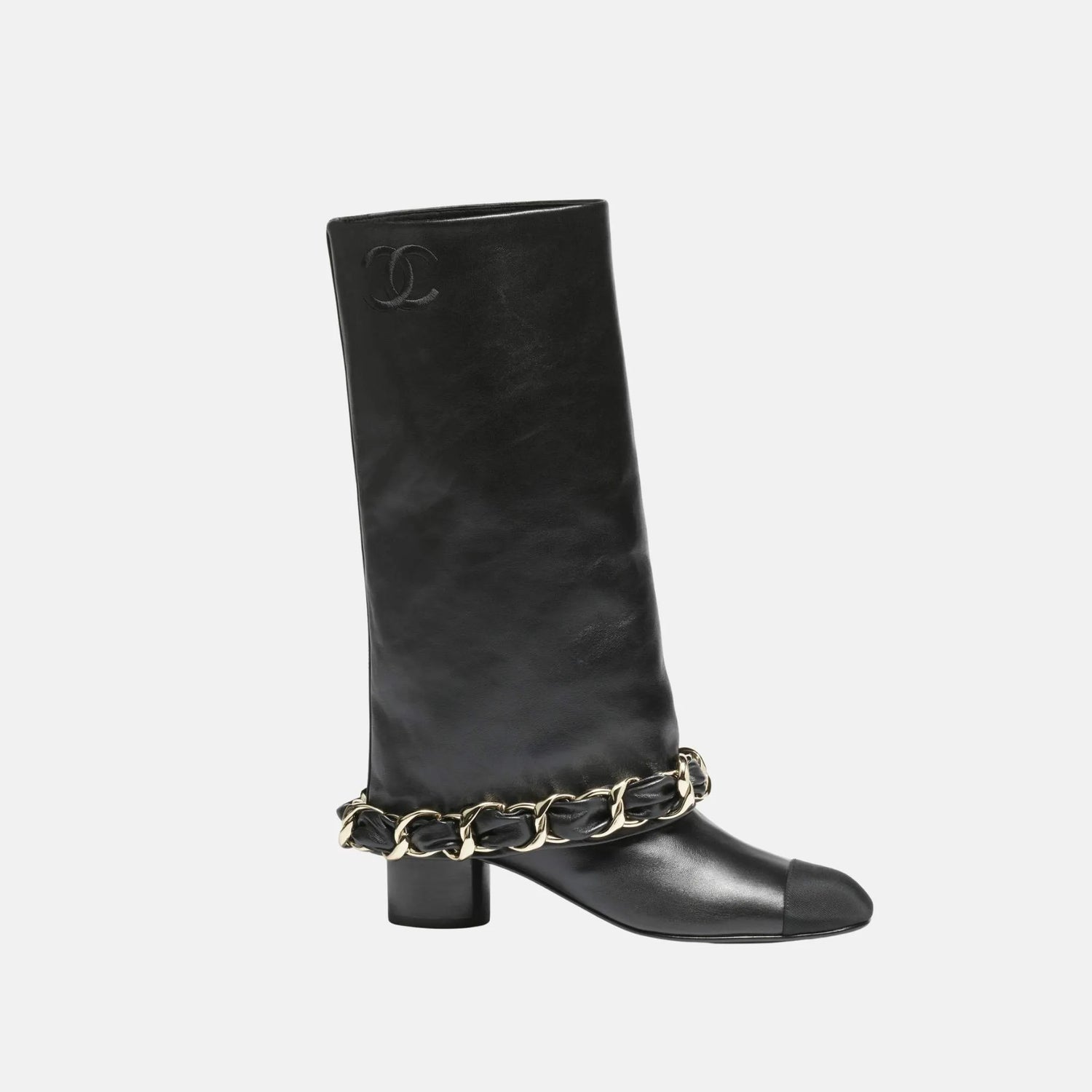 Chanel Boots in Lambskin and Grosgrain, Black, Side