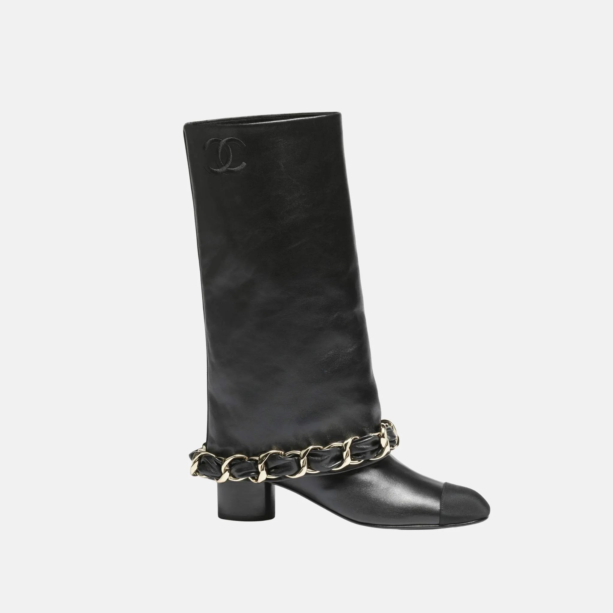 Chanel Boots in Lambskin and Grosgrain, Black, Side