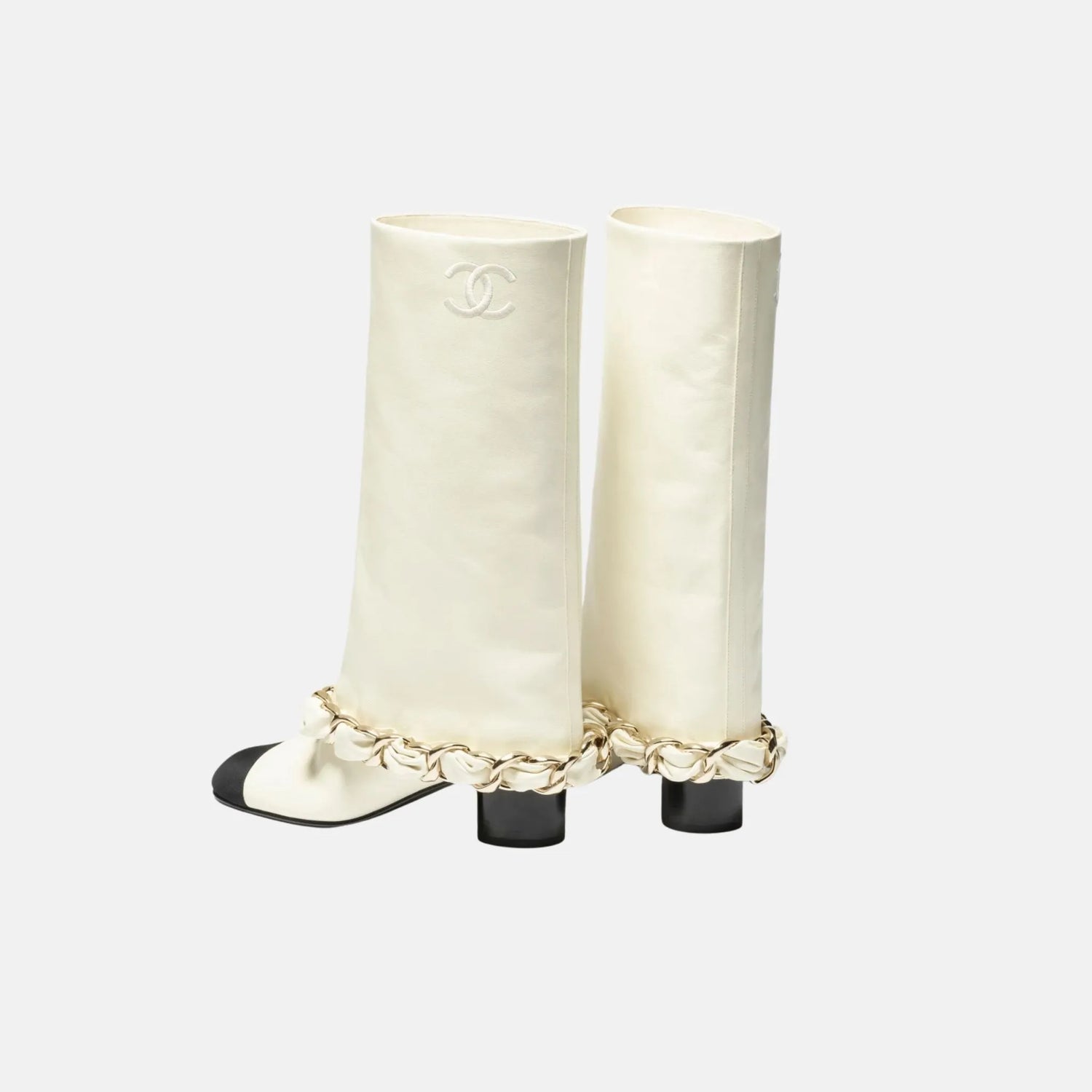 Chanel Boots in Lambskin and Grosgrain, Ivory, Back