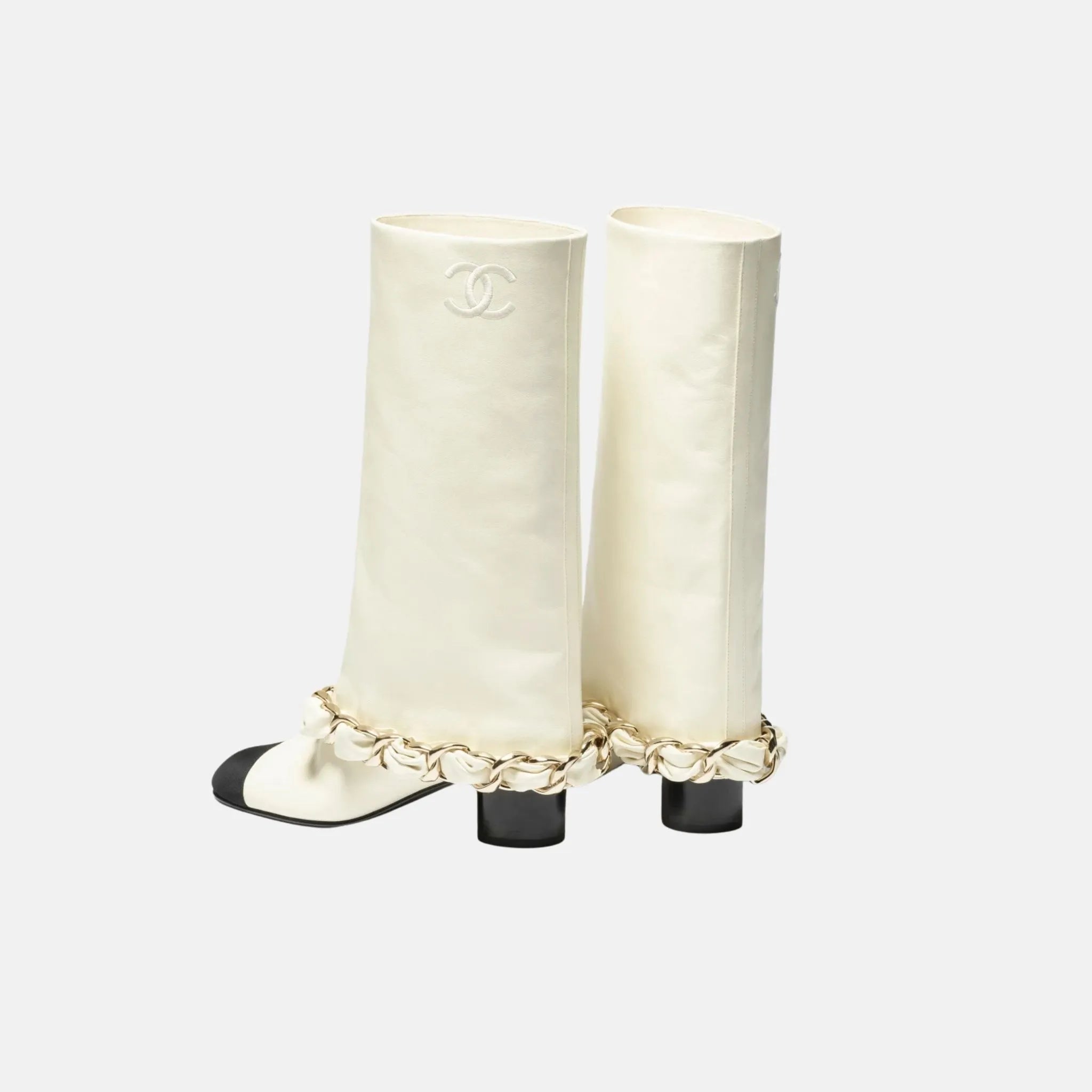 Chanel Boots in Lambskin and Grosgrain, Ivory, Back