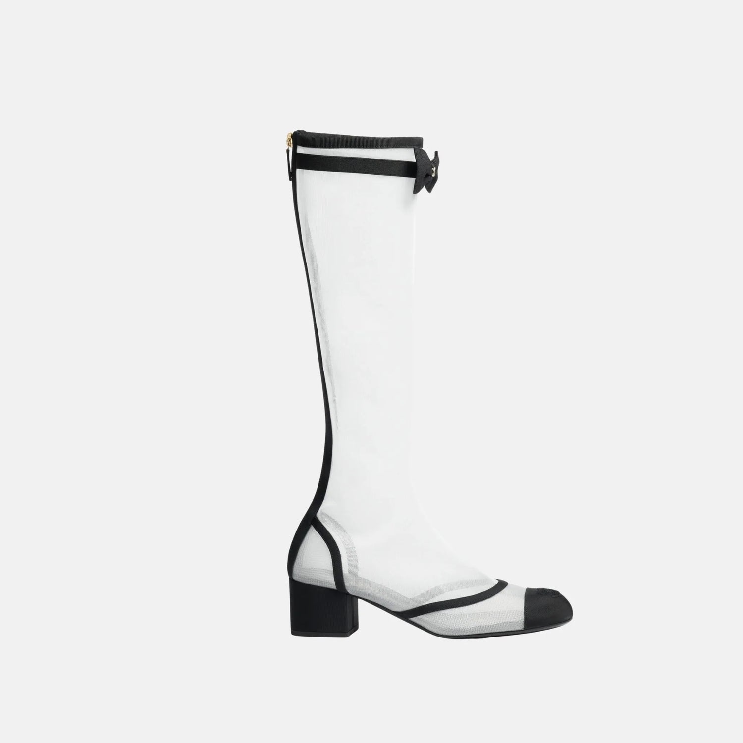 Chanel Boots in Mesh and Grosgrain, White, Front
