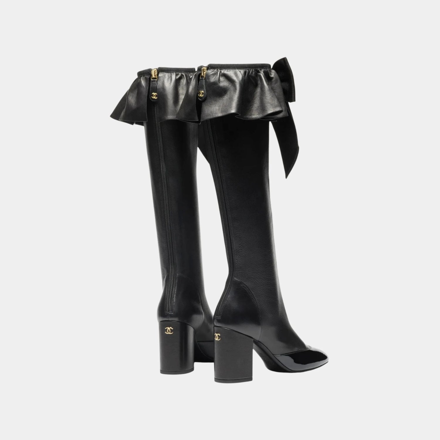 Chanel Boots in Stretch Lambskin and Patent Calfskin, Black, Back