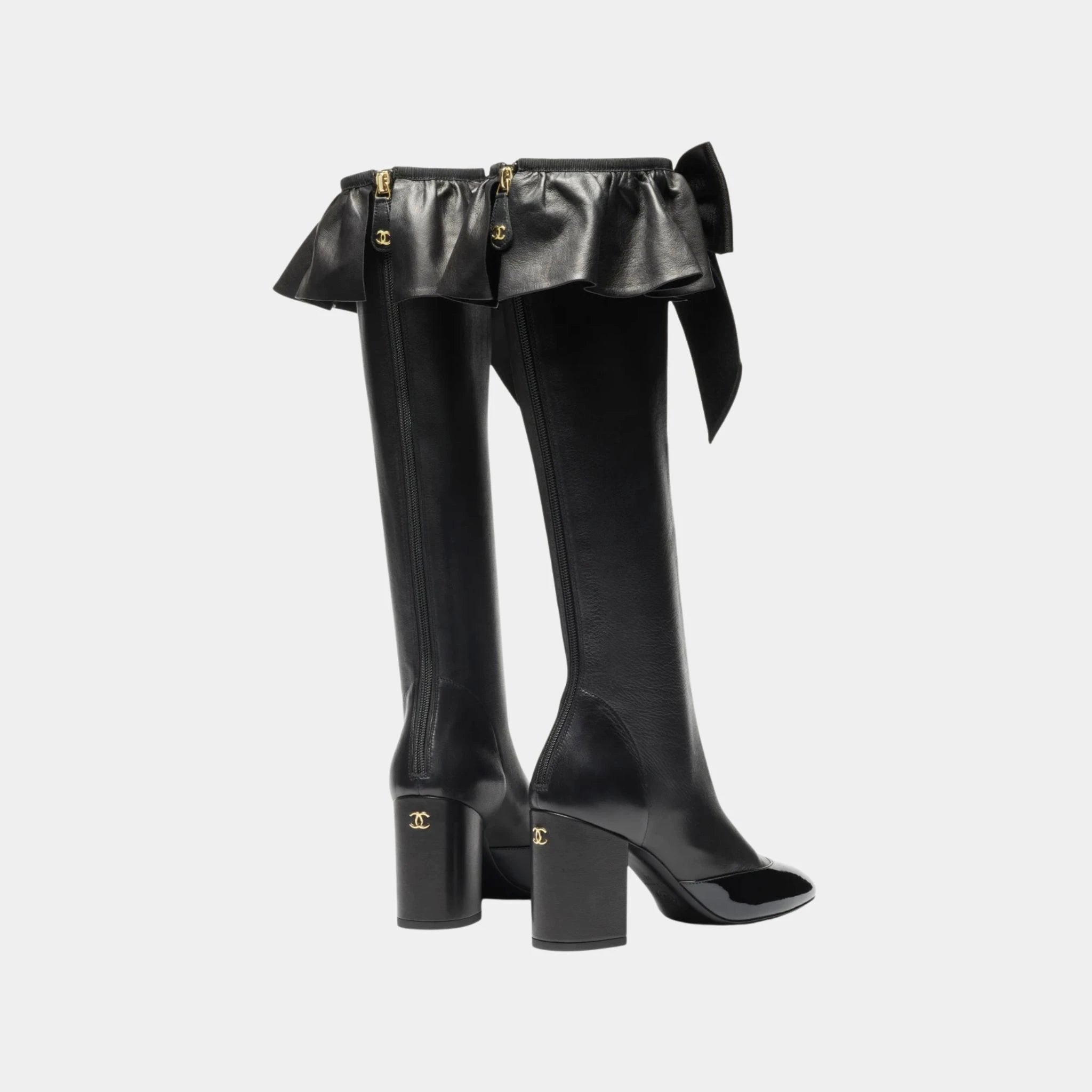 Chanel Boots in Stretch Lambskin and Patent Calfskin, Black, Back