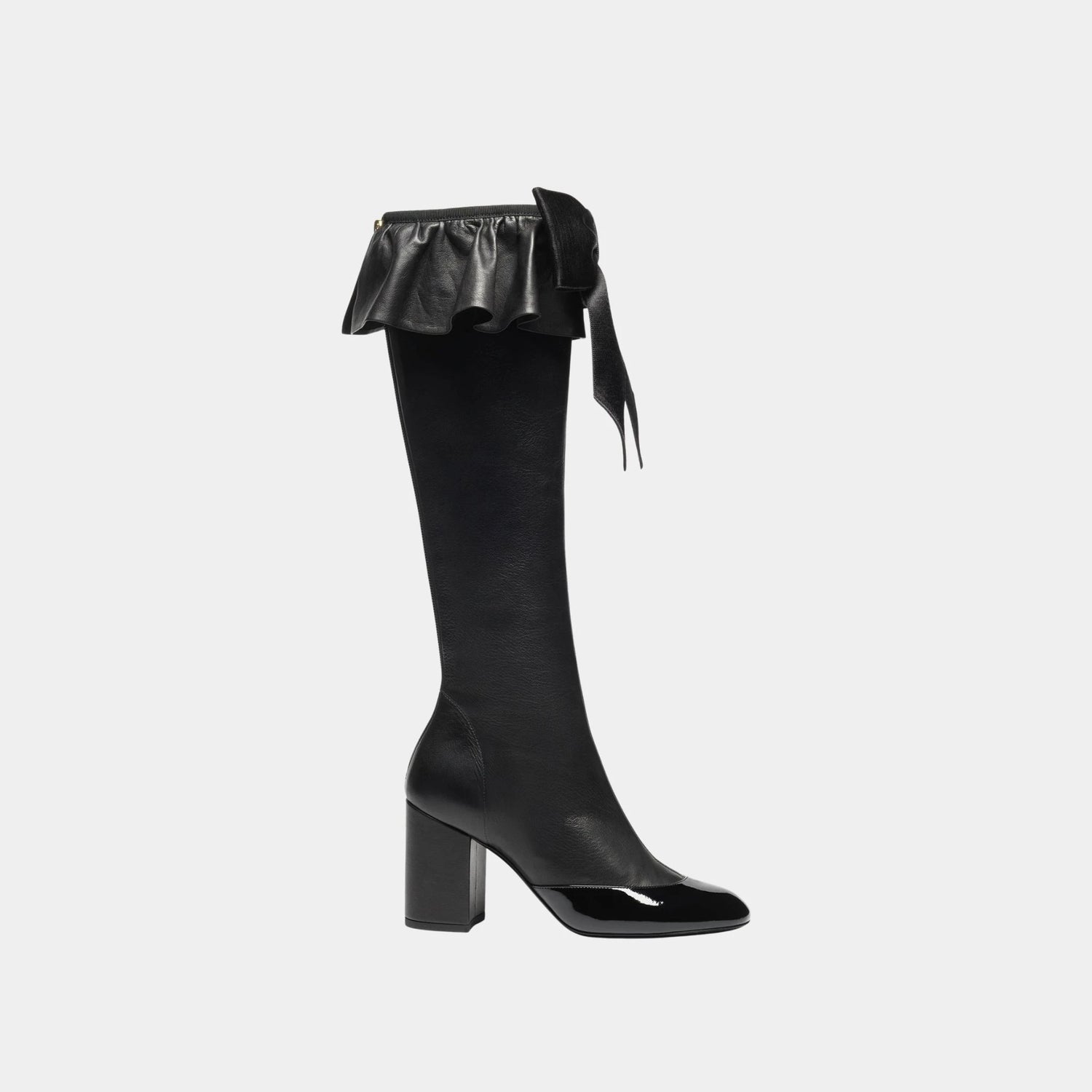 Chanel Boots in Stretch Lambskin and Patent Calfskin, Black, Side