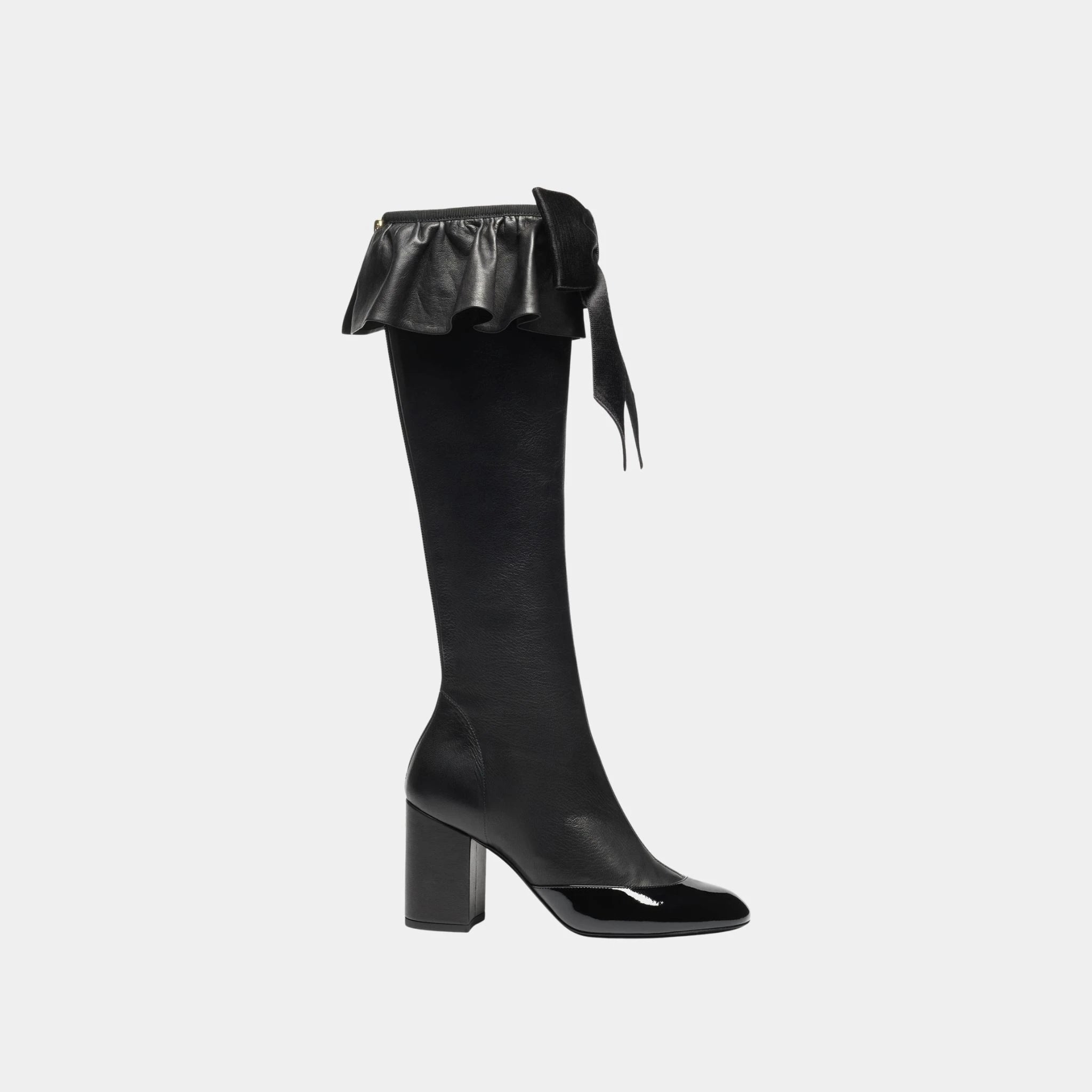 Chanel Boots in Stretch Lambskin and Patent Calfskin, Black, Side