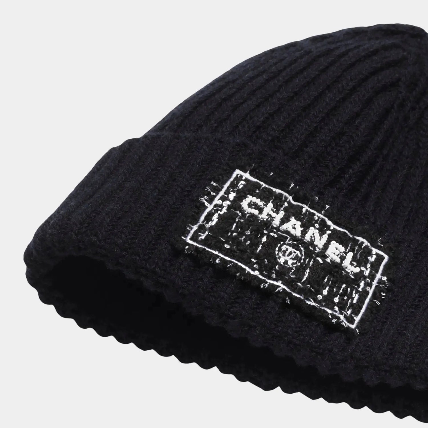 Chanel Cap Cashmere Navy Blue Black &amp; White, Closeup