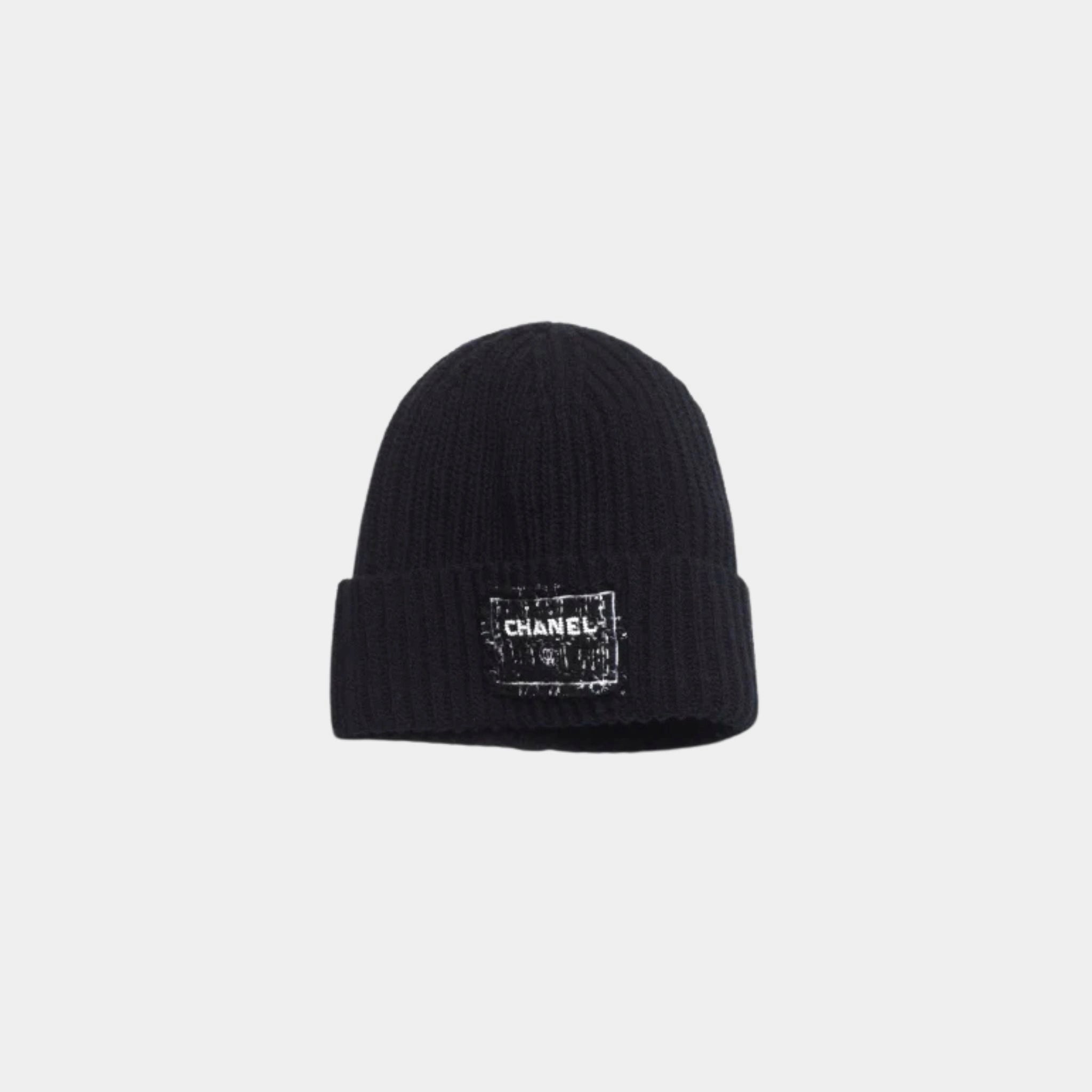 Chanel Cap Cashmere Navy Blue Black &amp; White, front