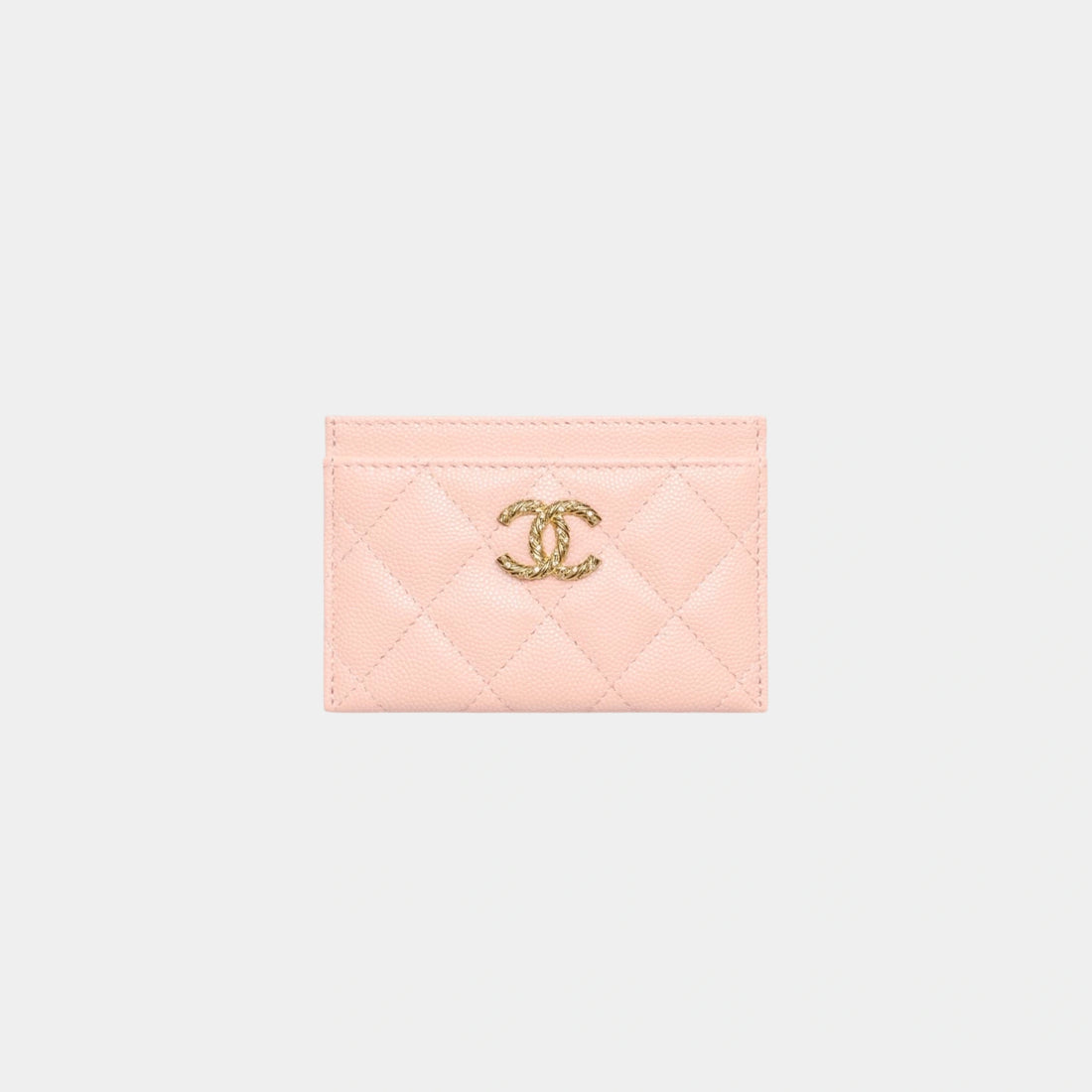 Chanel Card Holder in Strass Shiny Grained Calfskin & Gold Tone Metal, Light Pink
