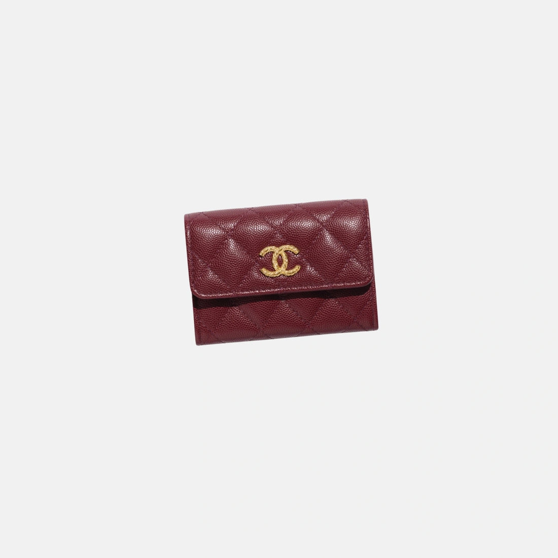 Chanel Card Holder in Shiny Grained Calfskin Strass Gold Tone Metal, Dark Burgundy, Front