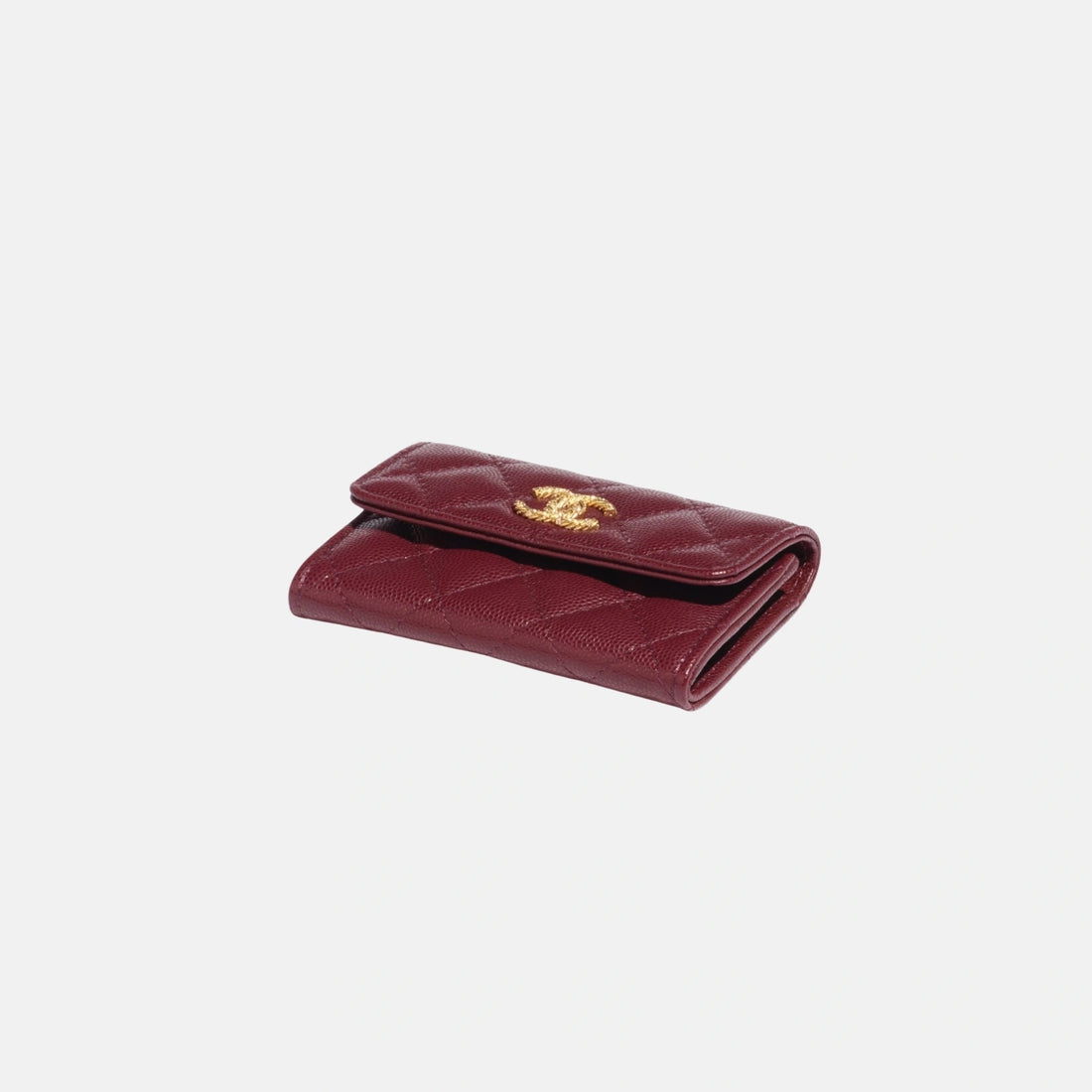 Chanel Card Holder in Shiny Grained Calfskin Strass Gold Tone Metal, Dark Burgundy, Side