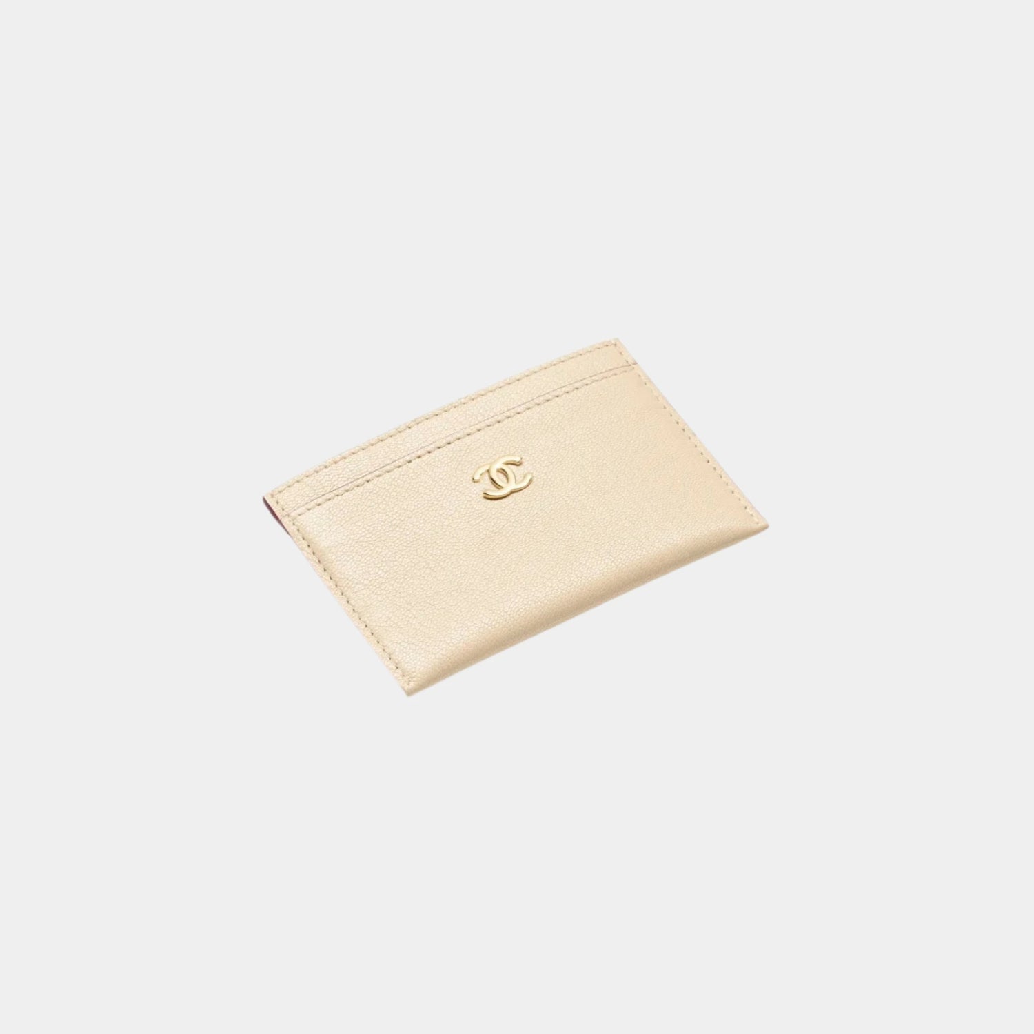 Chanel Card Holder in Grained Goatskin &amp; Gold Metal, Beige, Top