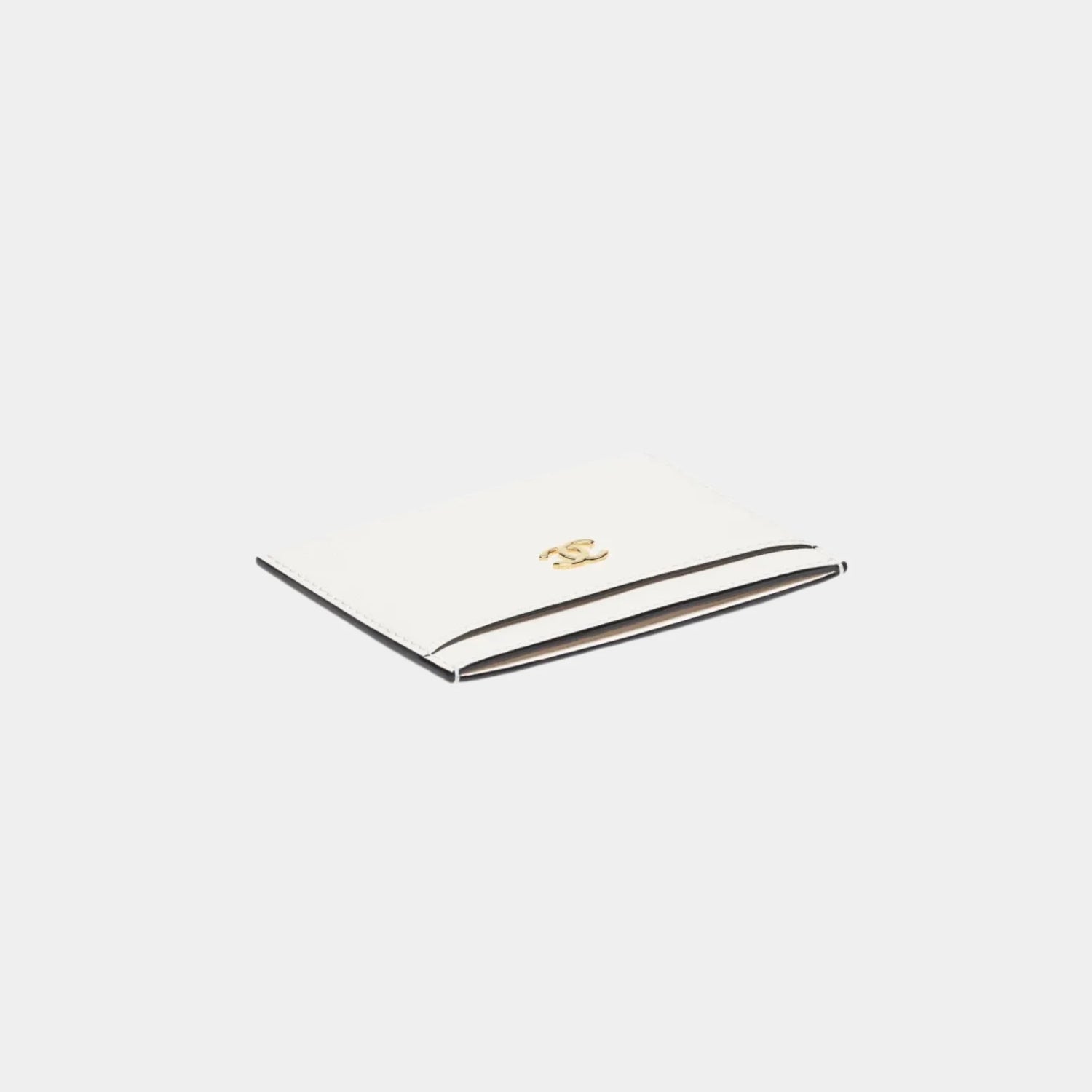 Chanel Card Holder in Grained Goatskin &amp; Gold Metal, White, Top