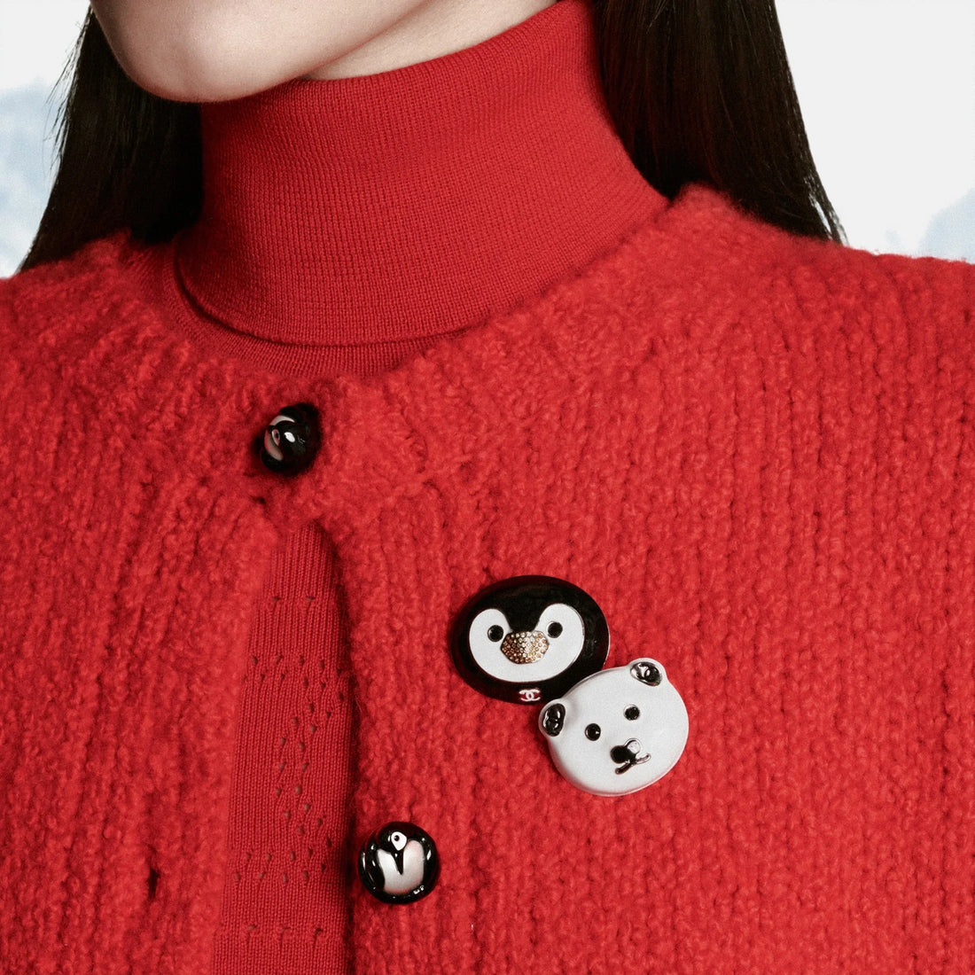 Chanel Cardigan Cashmere in Red, Coco Neige 2026, close up detail