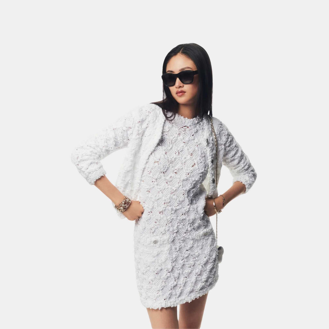 Chanel كارديغان قطن أبيض، منظر علوي