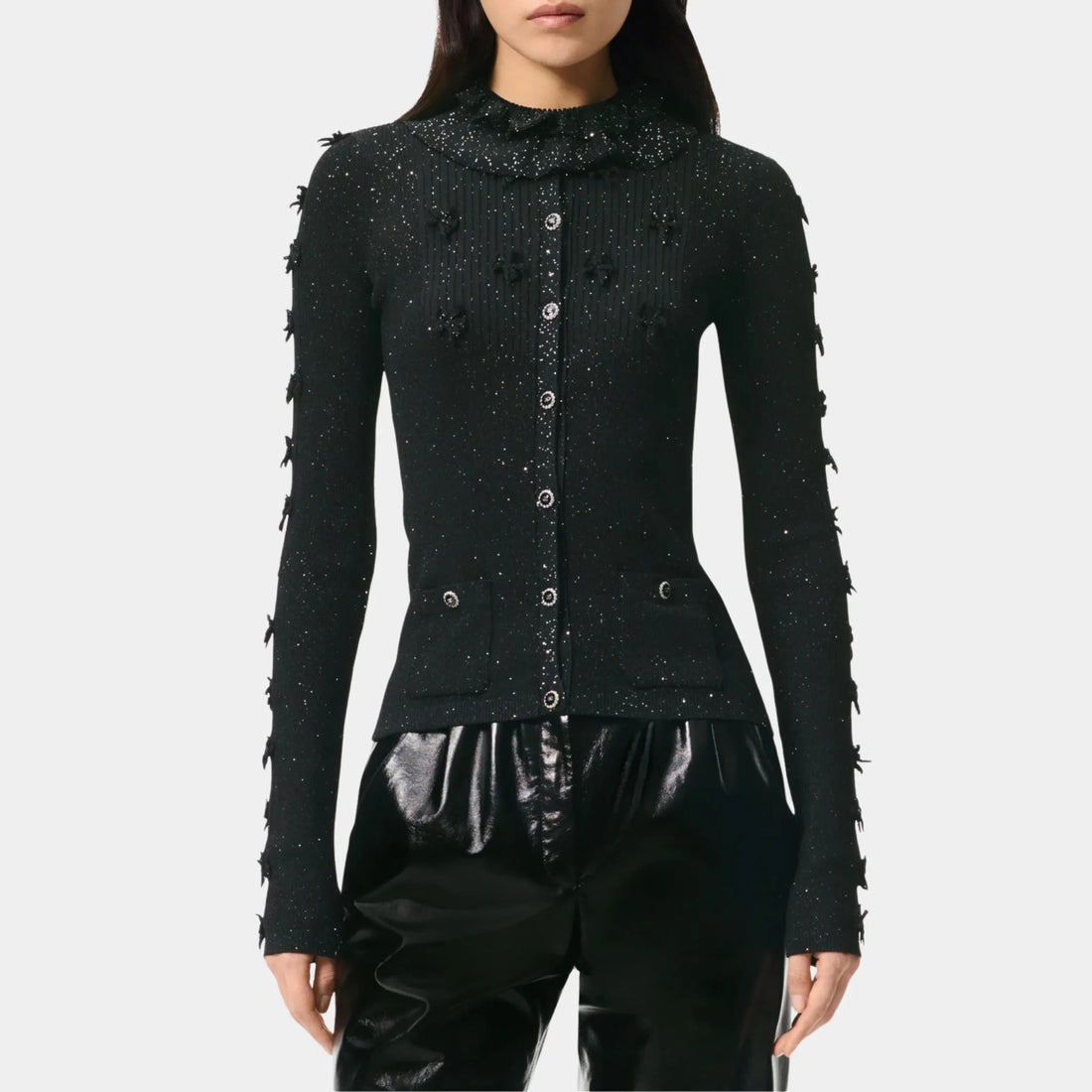 Chanel Cardigan in Glittery Mixed Fibers, Black, Front