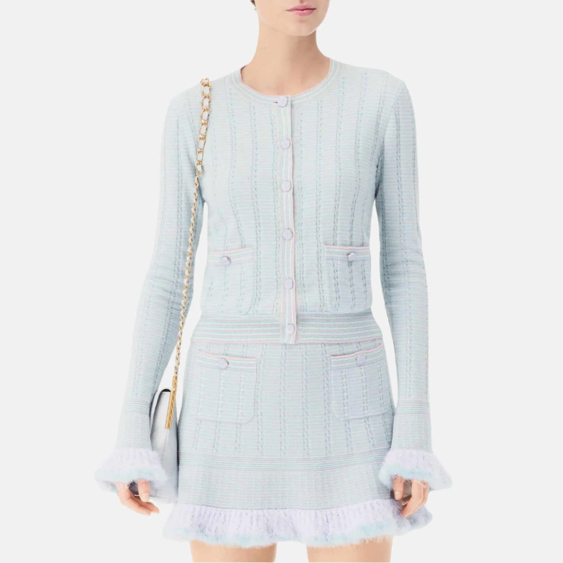 Chanel Cardigan in Cashmere, Cotton and Feathers, Close