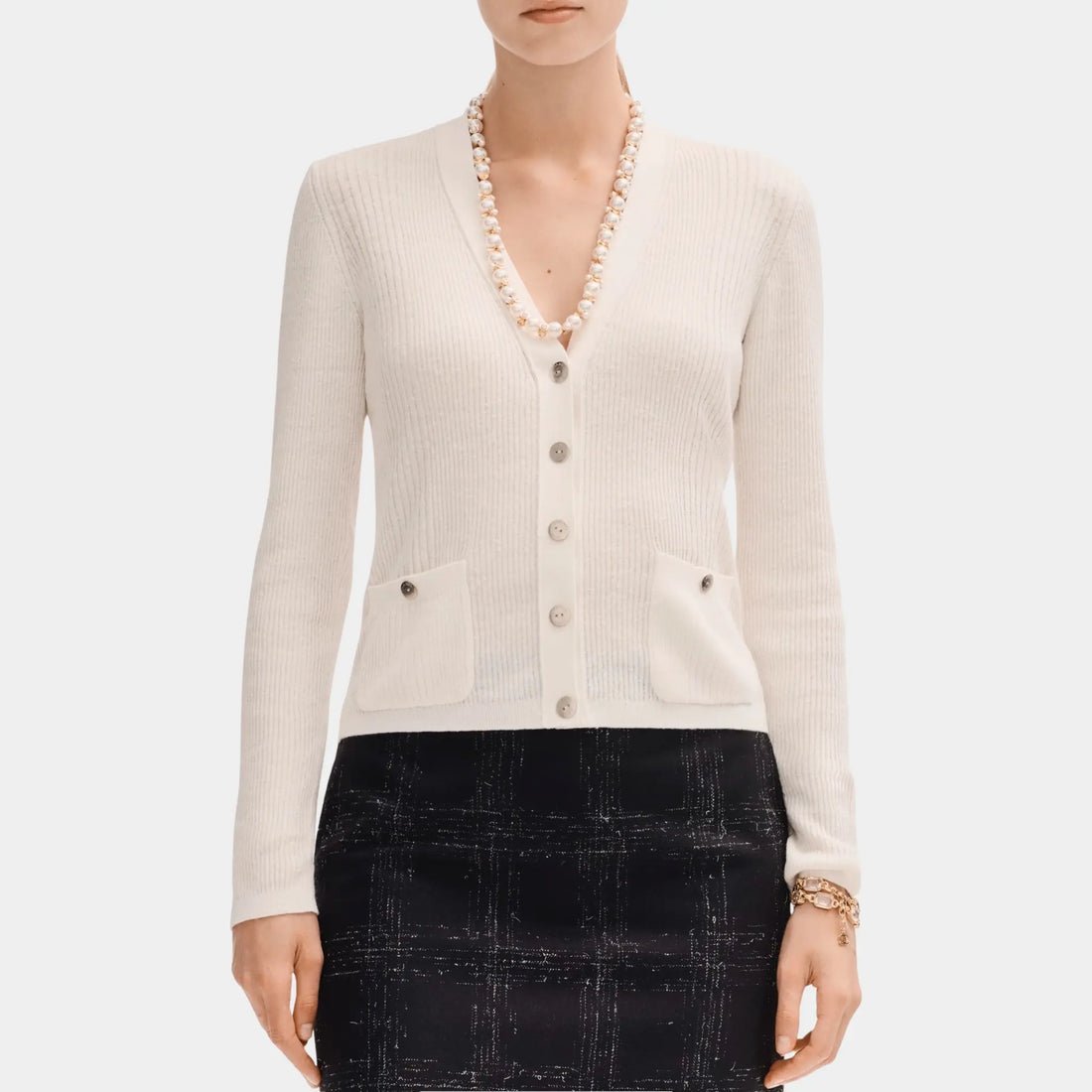 Chanel Cardigan in White Linen and Cotton, Front