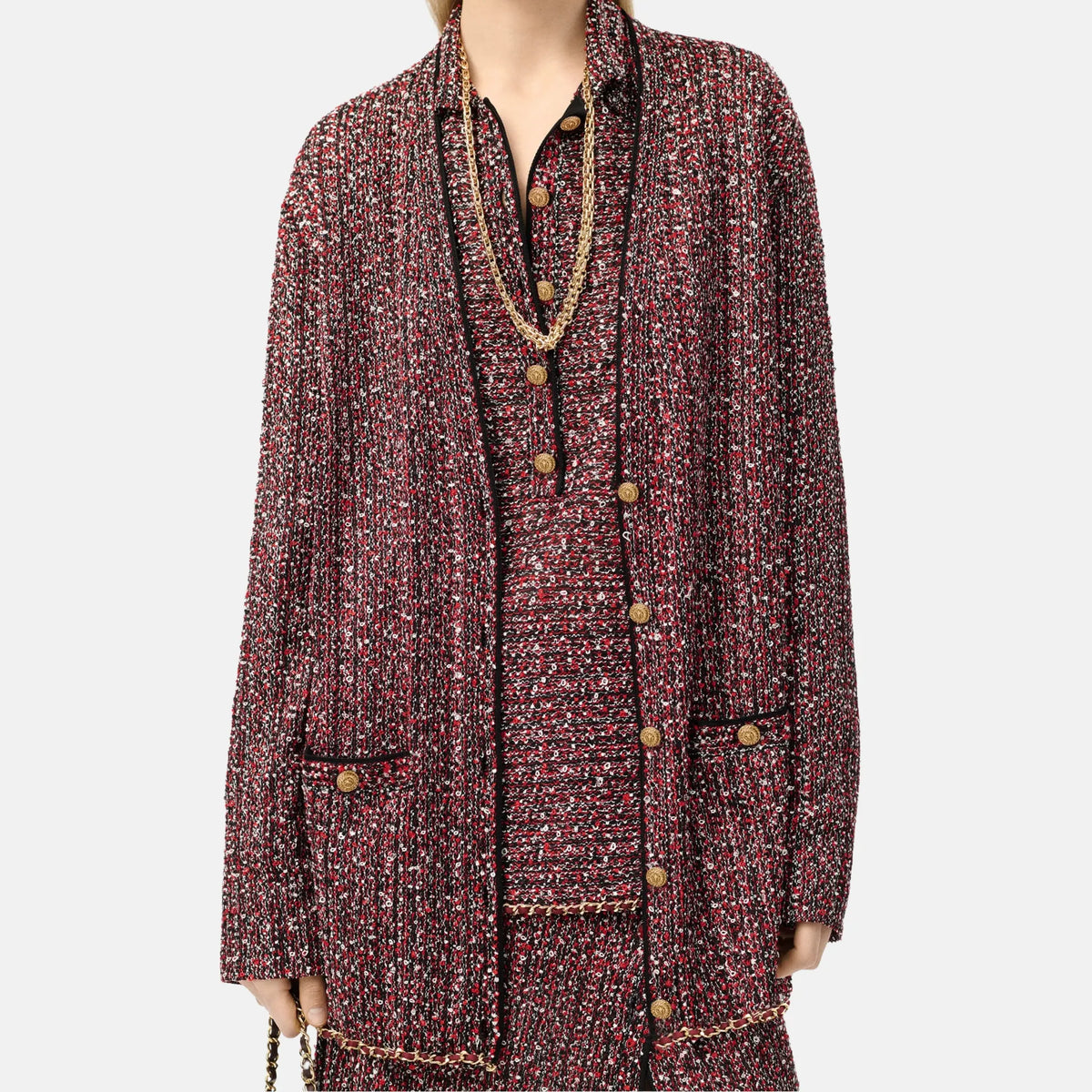 Chanel Cardigan Silk Mixed Fibres in Red Ecru
