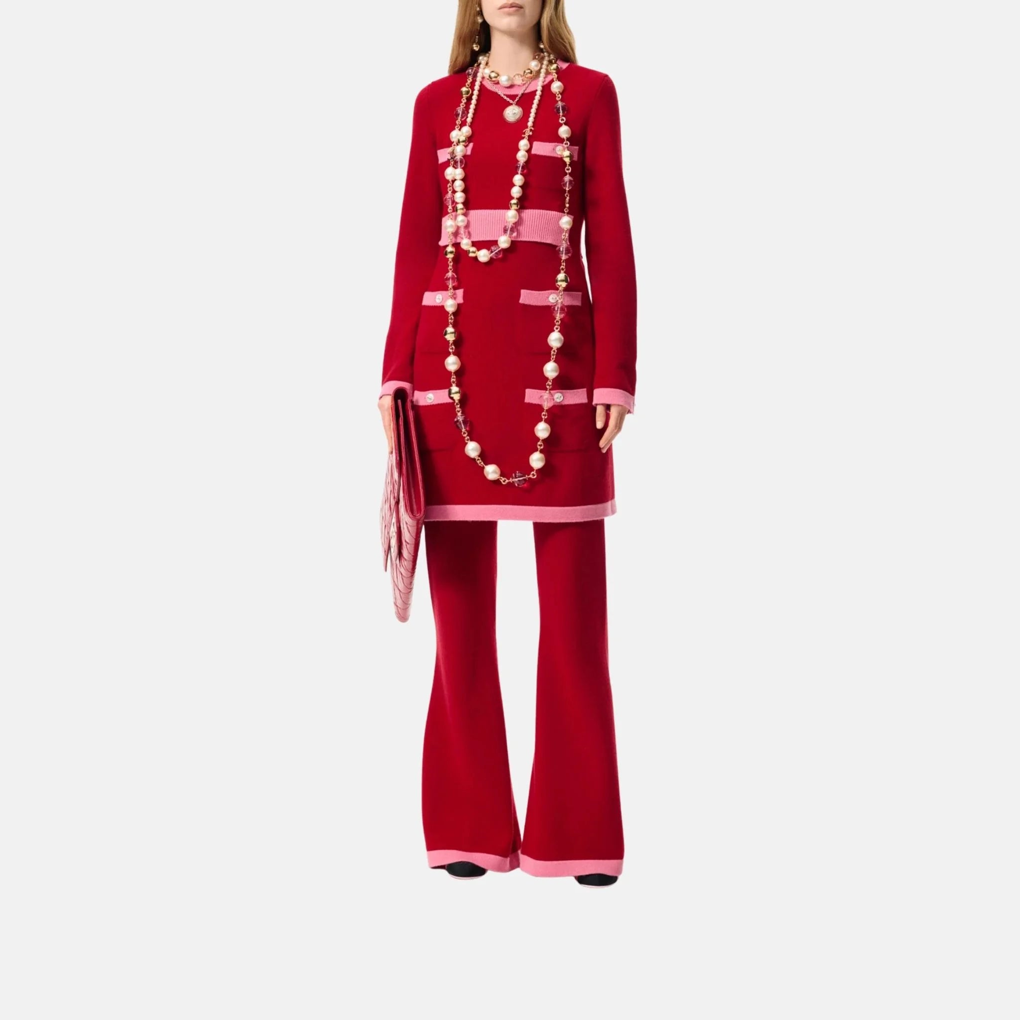 Chanel Cashmere Dress Red And Pink