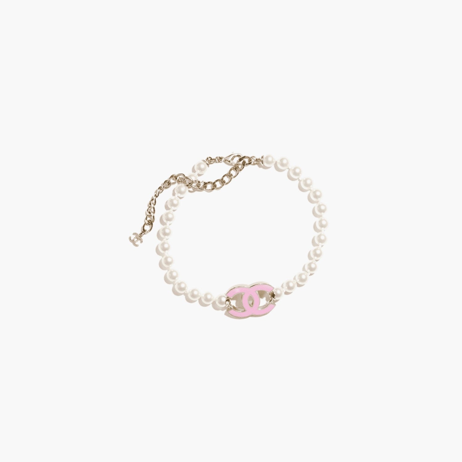 Chanel Choker Metal Glass Pearls &amp; Resin, Pink, Front