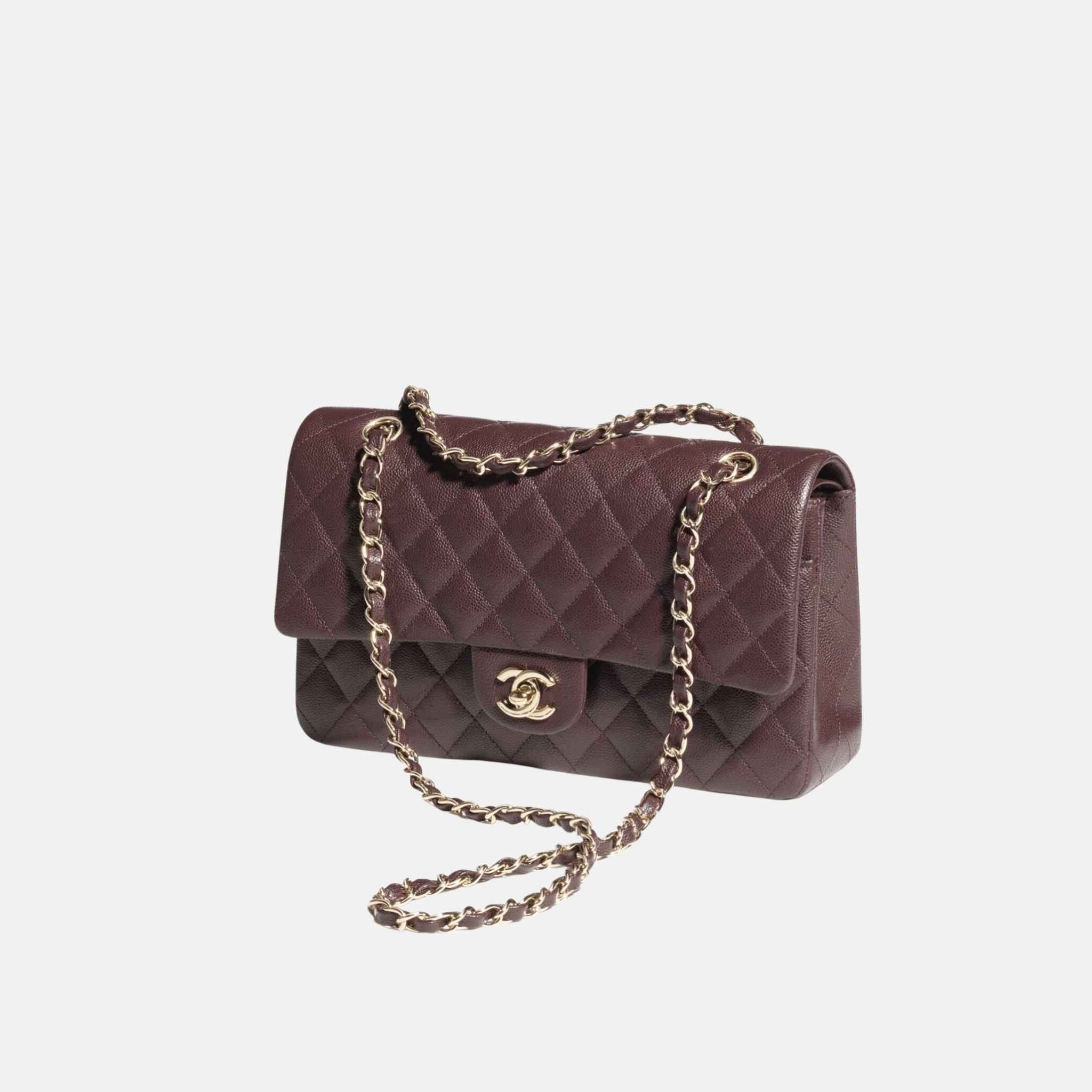 Chanel Classic 11.12 Handbag In Grained Shiny Calfskin And Gold Tone, Dark Brown, Side