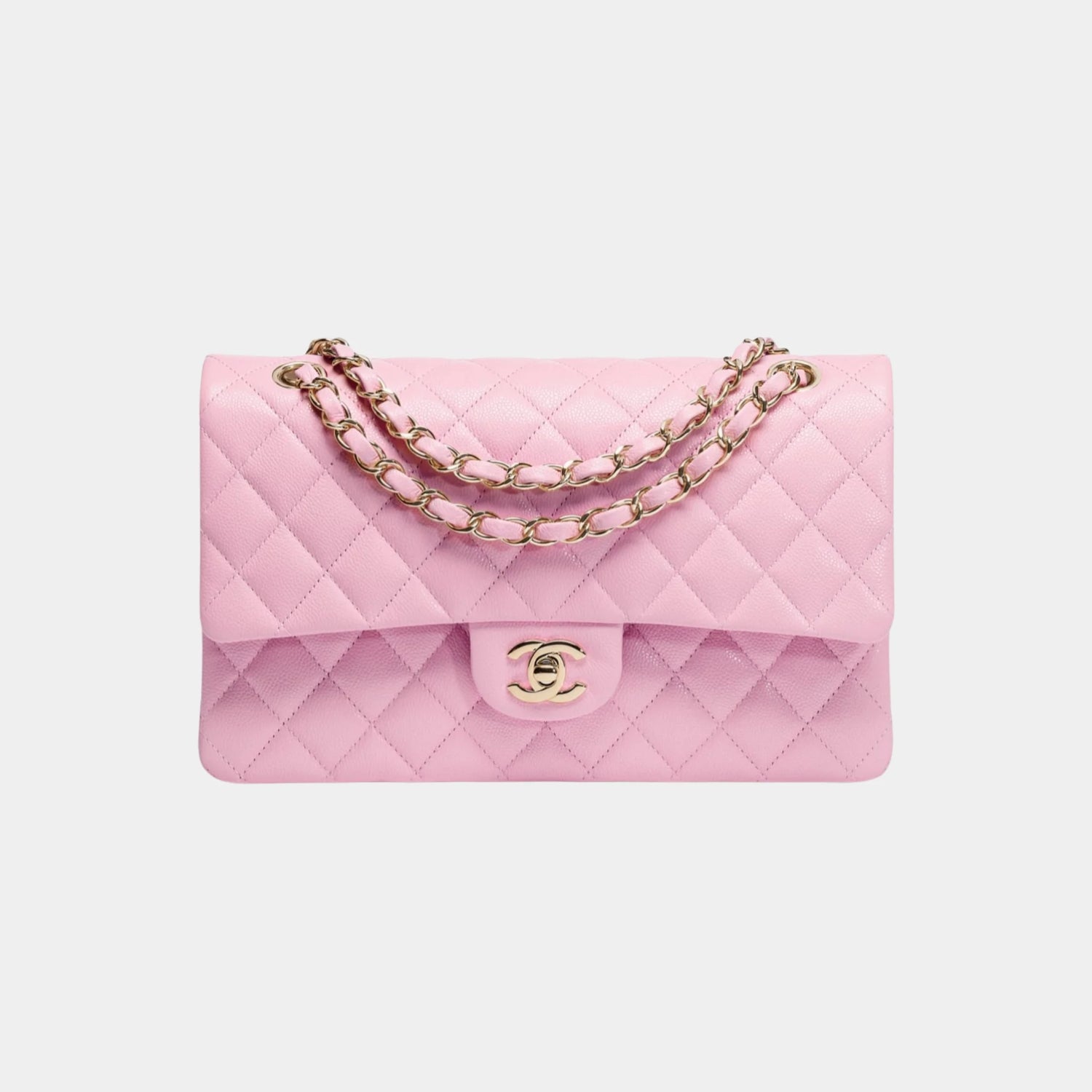 Chanel Classic 11.12 Handbag In Grained Shiny Calfskin And Gold Tone, Pink