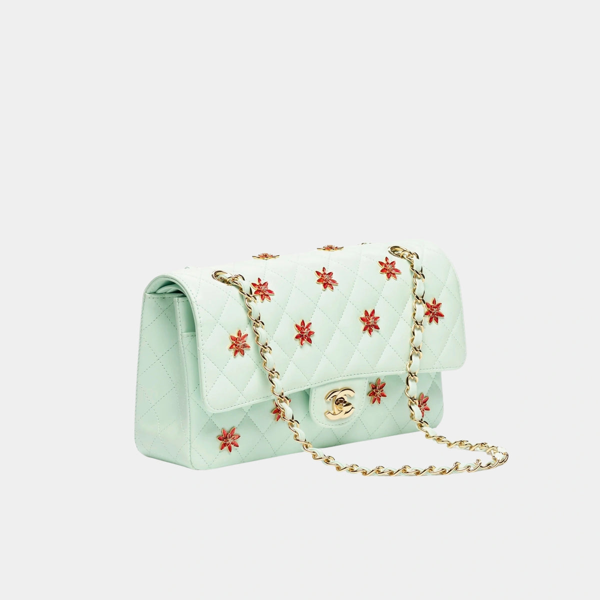 Chanel Classic bag 11.12 Lamb Enamel &amp; Gilded Metal Green &amp; orange