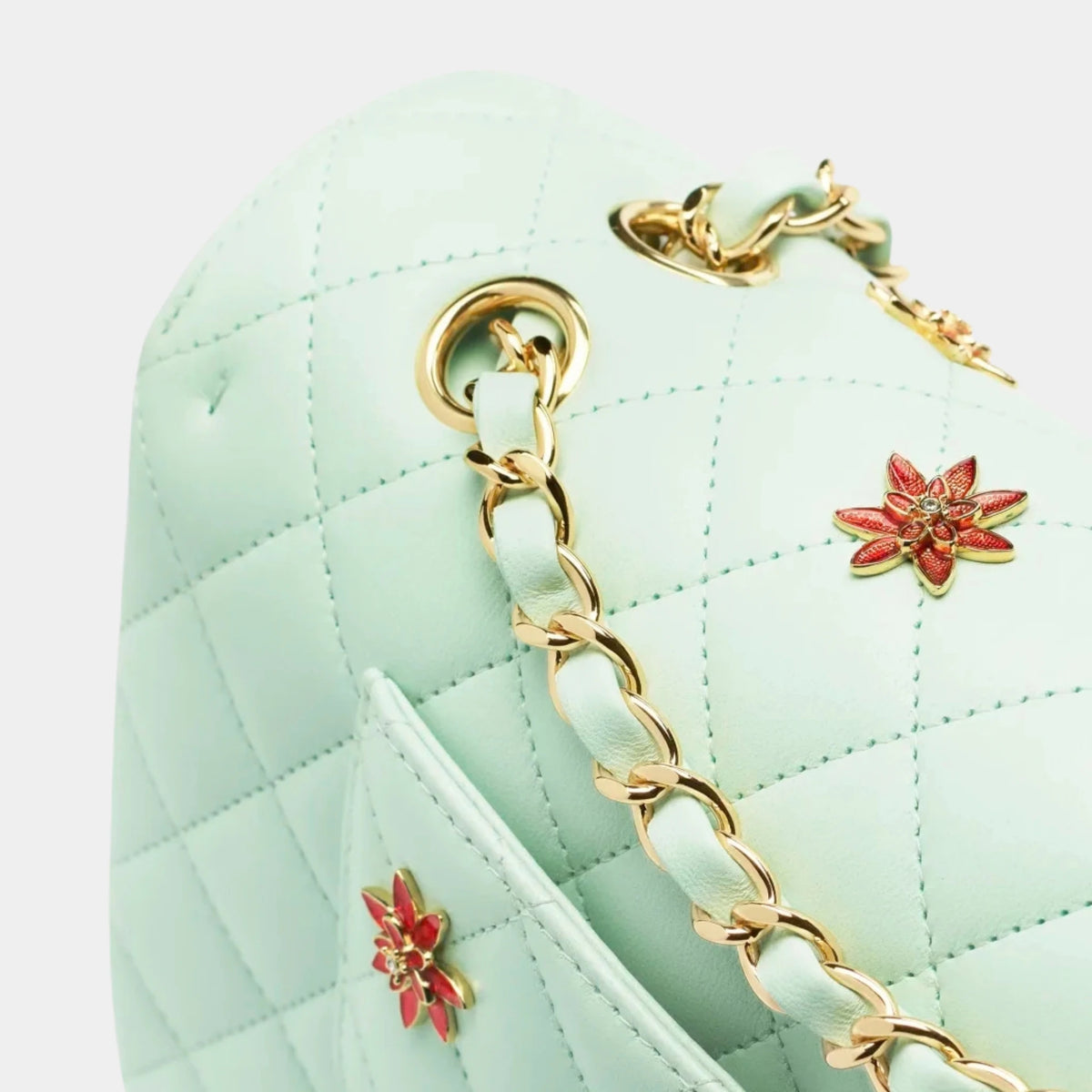 Chanel Classic bag 11.12 Lamb Enamel &amp; Gilded Metal Green &amp; orange