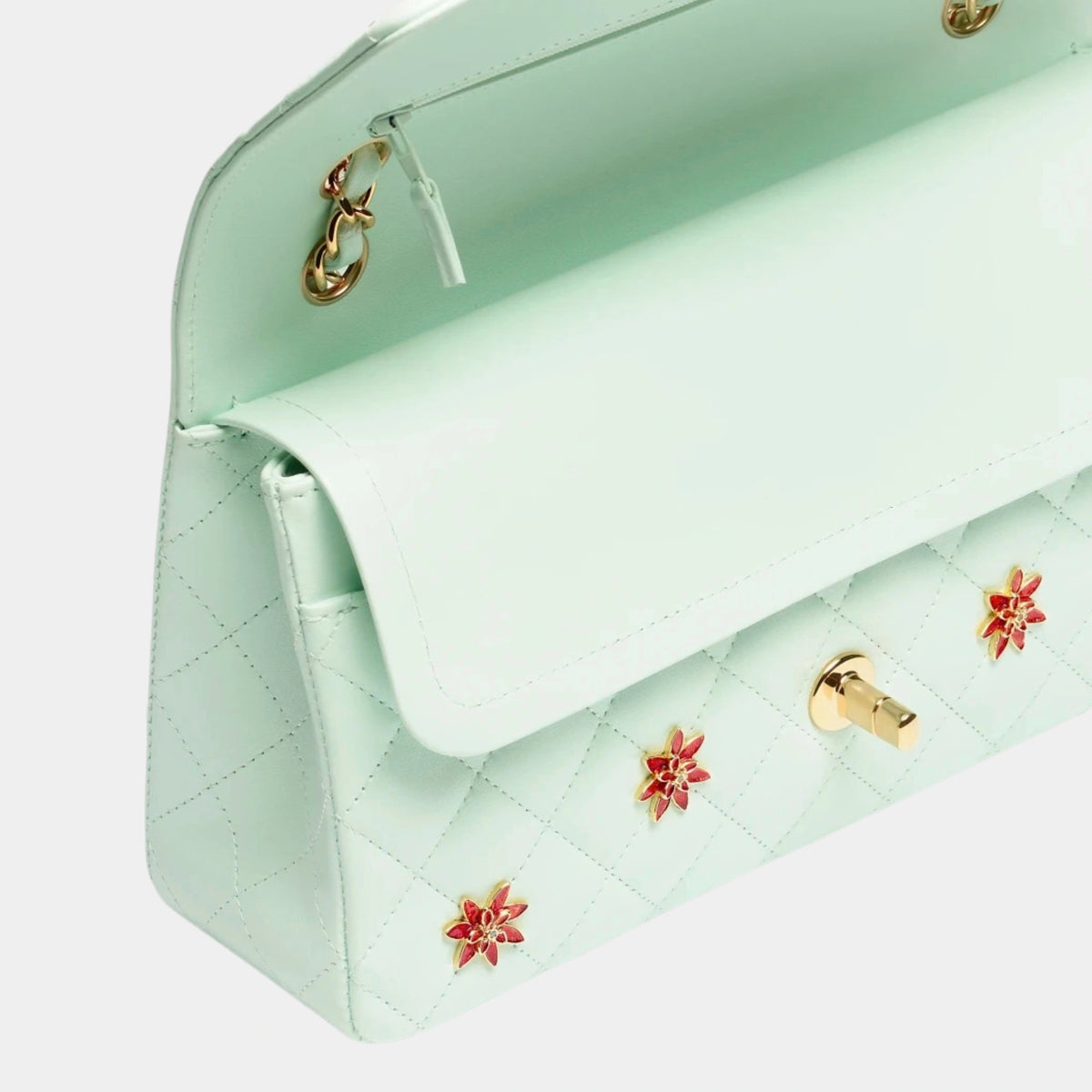 Chanel Classic bag 11.12 Lamb Enamel &amp; Gilded Metal Green &amp; orange