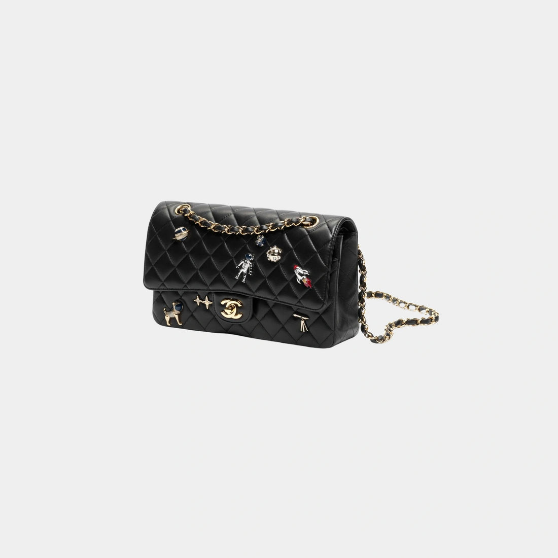 Chanel Classic bag 11.12 Lamb Enamel Rhinestones Silver & Gold Metal , Front