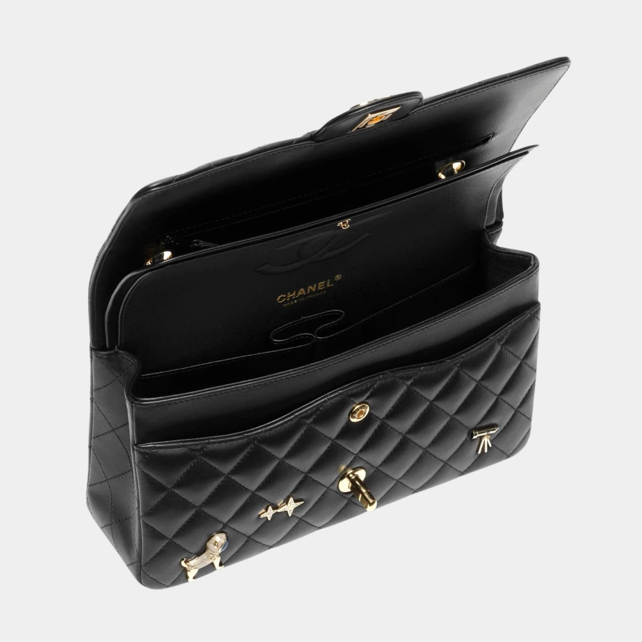 Chanel Classic bag 11.12 Lamb Enamel Rhinestones Silver &amp; Gold Metal , Top