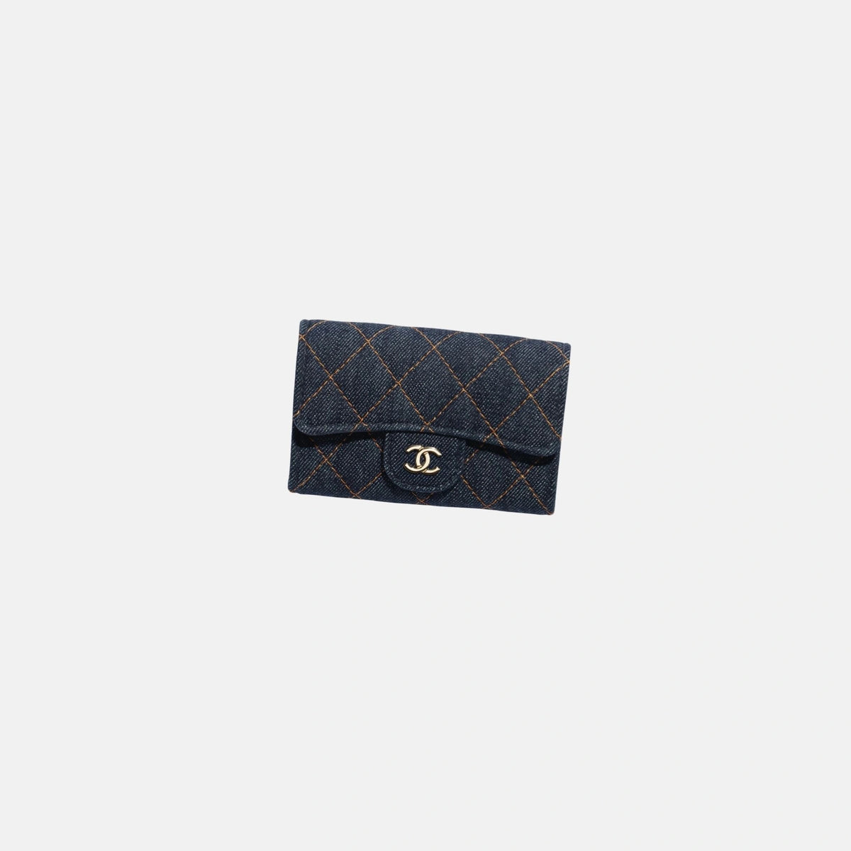 Classic Card Holder in Denim and Gold Metal
