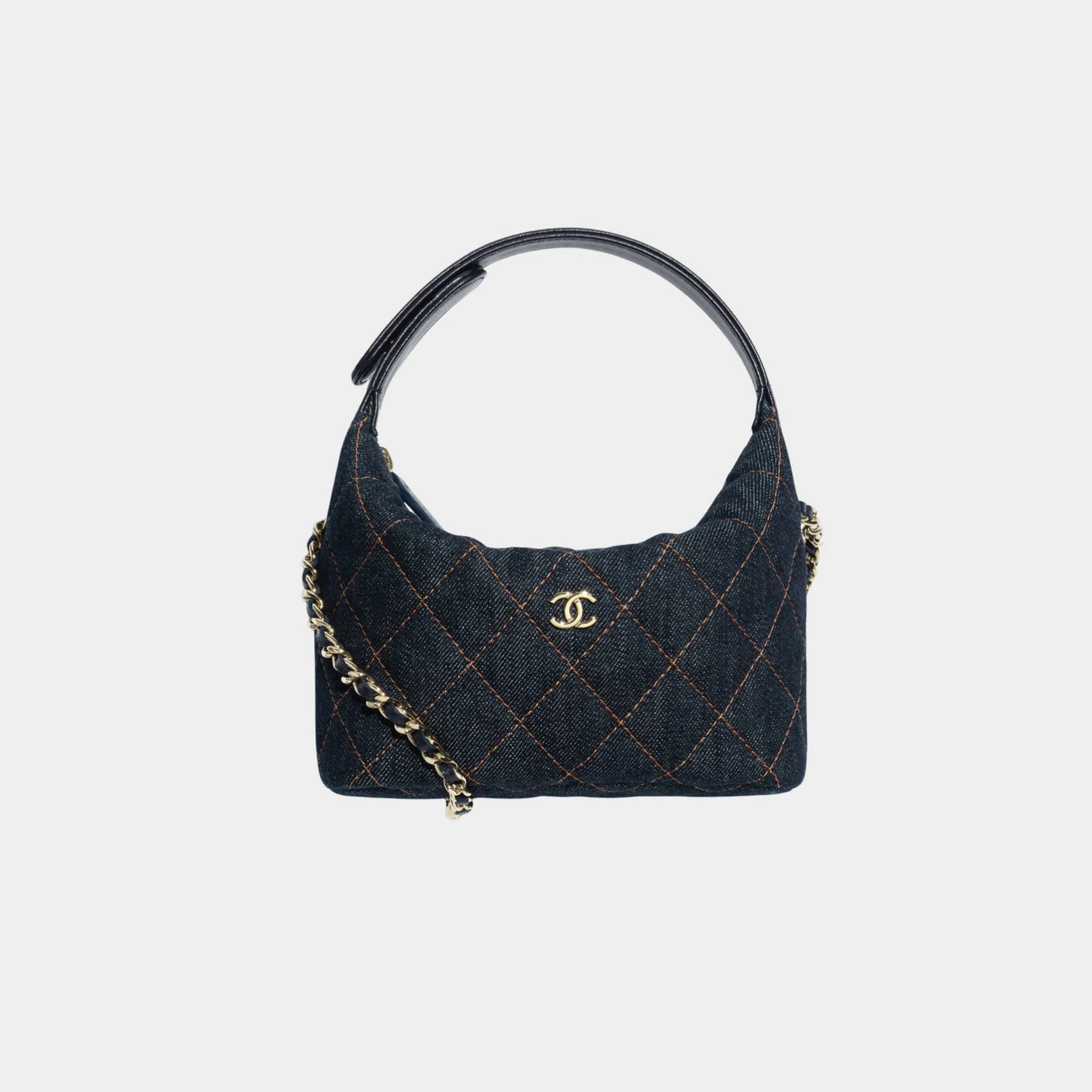 Classic Clutch With Chain Denim &amp; Gold Metal Dark