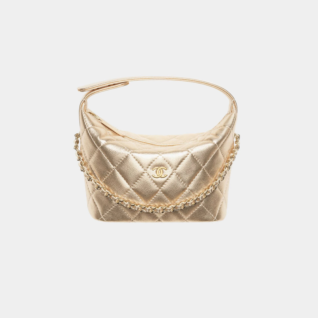 Classic Clutch With Chain Metallic Grained Calfskin &amp; Gold Tone Metal