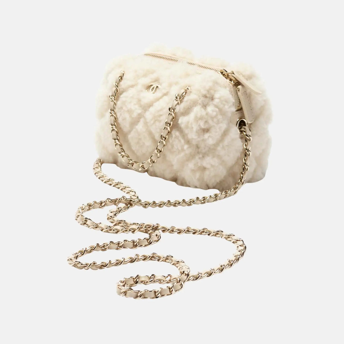 Chanel Classic Clutch With Chain Shearling Sheepskin Gold Tone, Front
