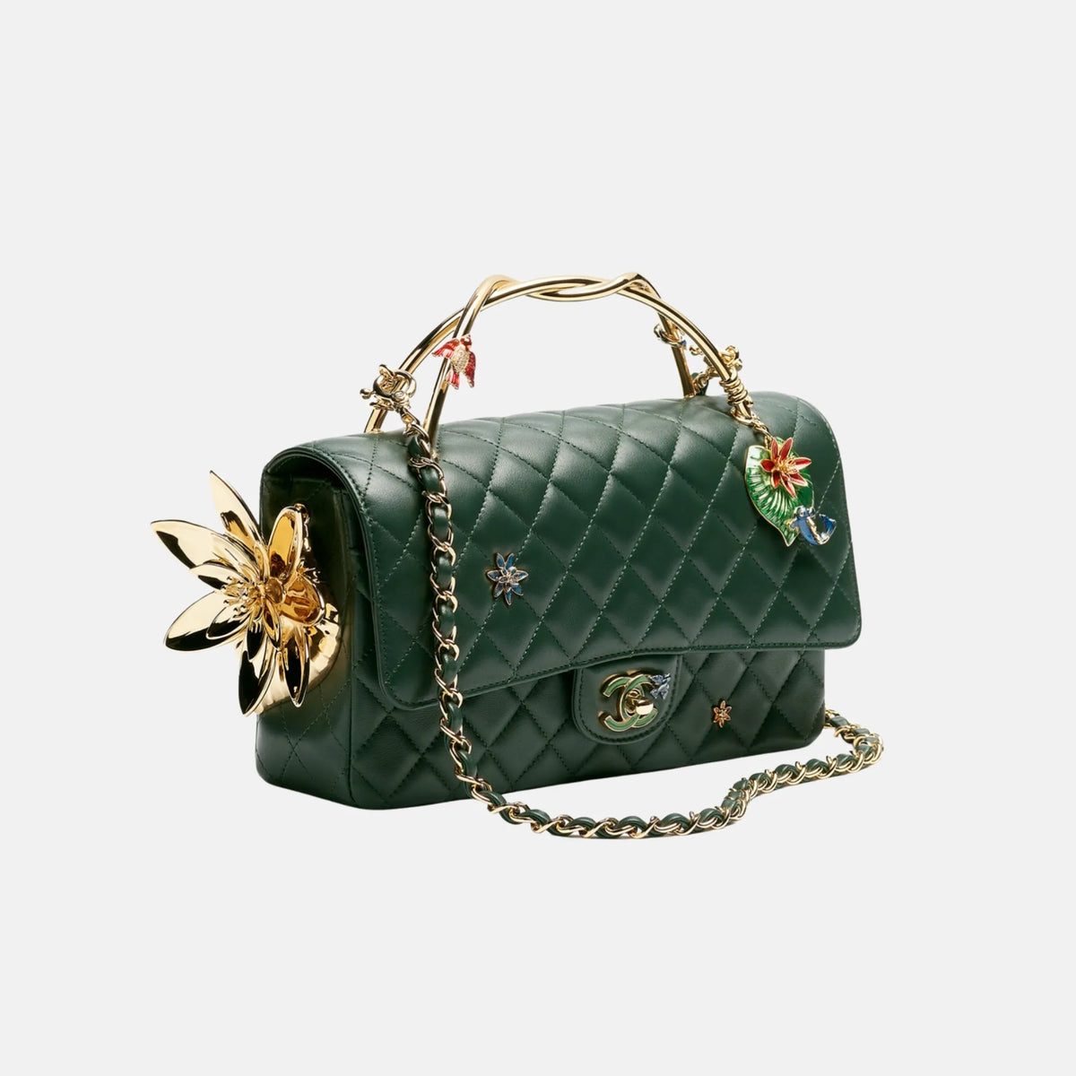 Classic Handbag With Top Handle in Dark Green