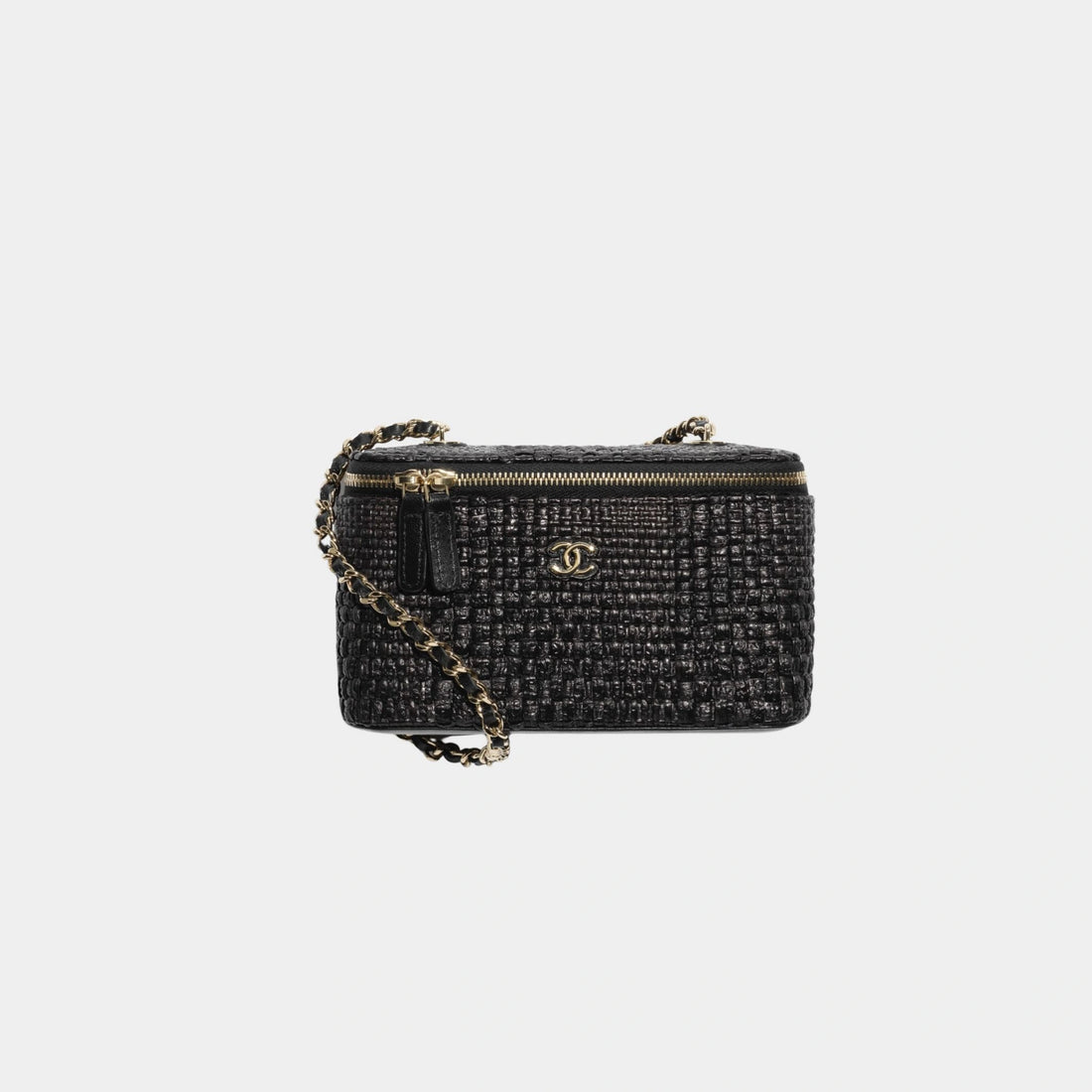 Chanel Classic Long Vanity With Chain Braided Raffia & Gold Tone Metal