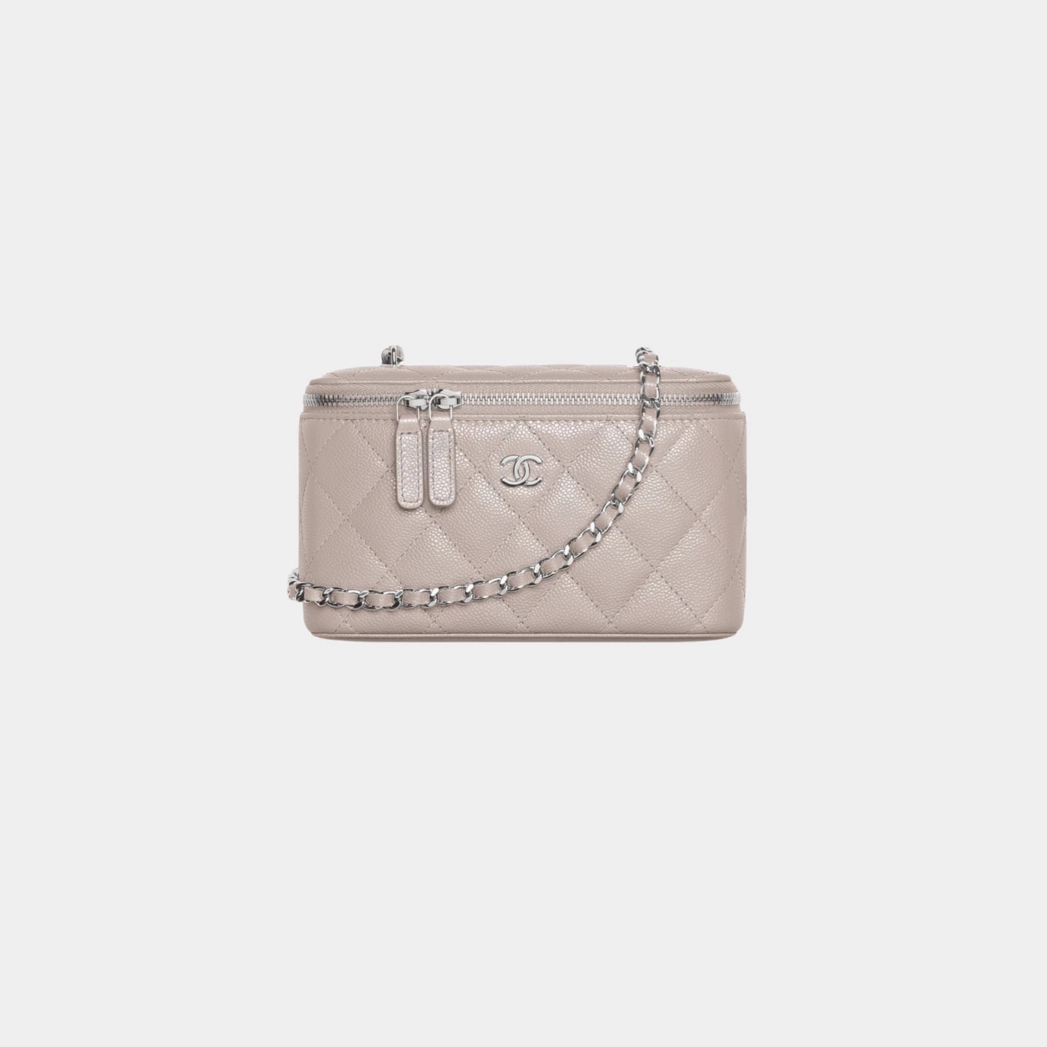 Chanel Classic Long Vanity With Chain Grained Calfskin, dark grey 