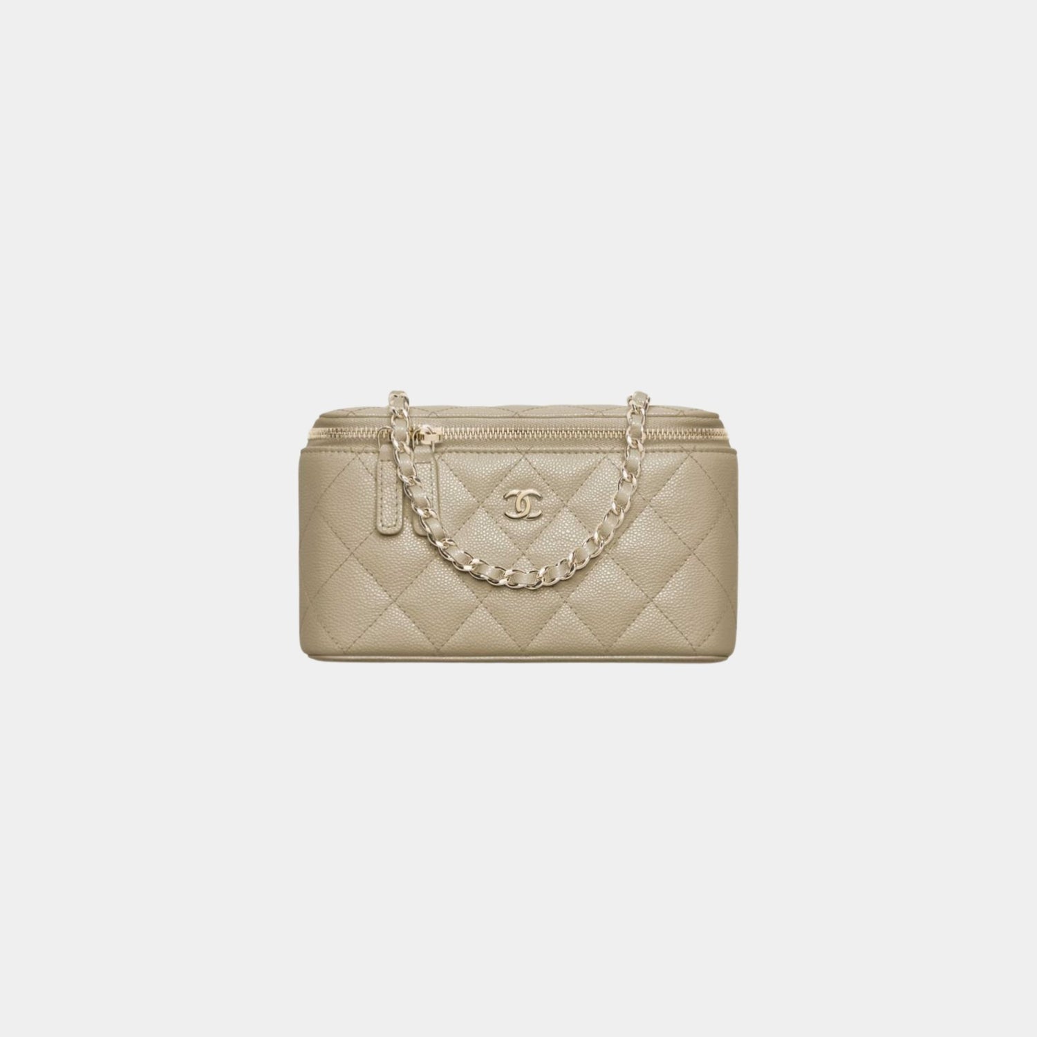 Chanel Classic Long Vanity with Chain in Grained Shiny Calfskin, Khaki