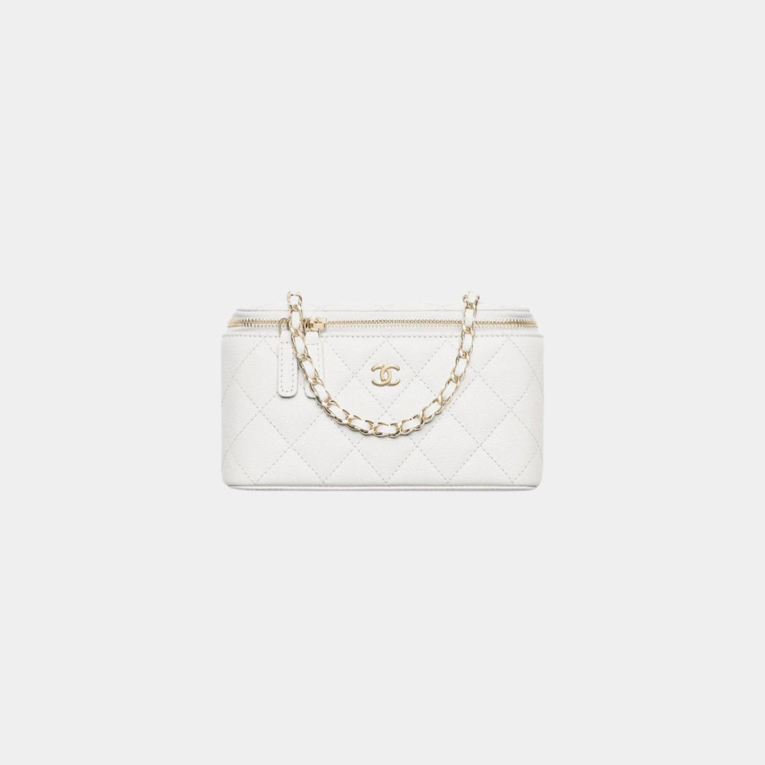 Chanel Classic Long Vanity with Chain in Grained Shiny Calfskin, White