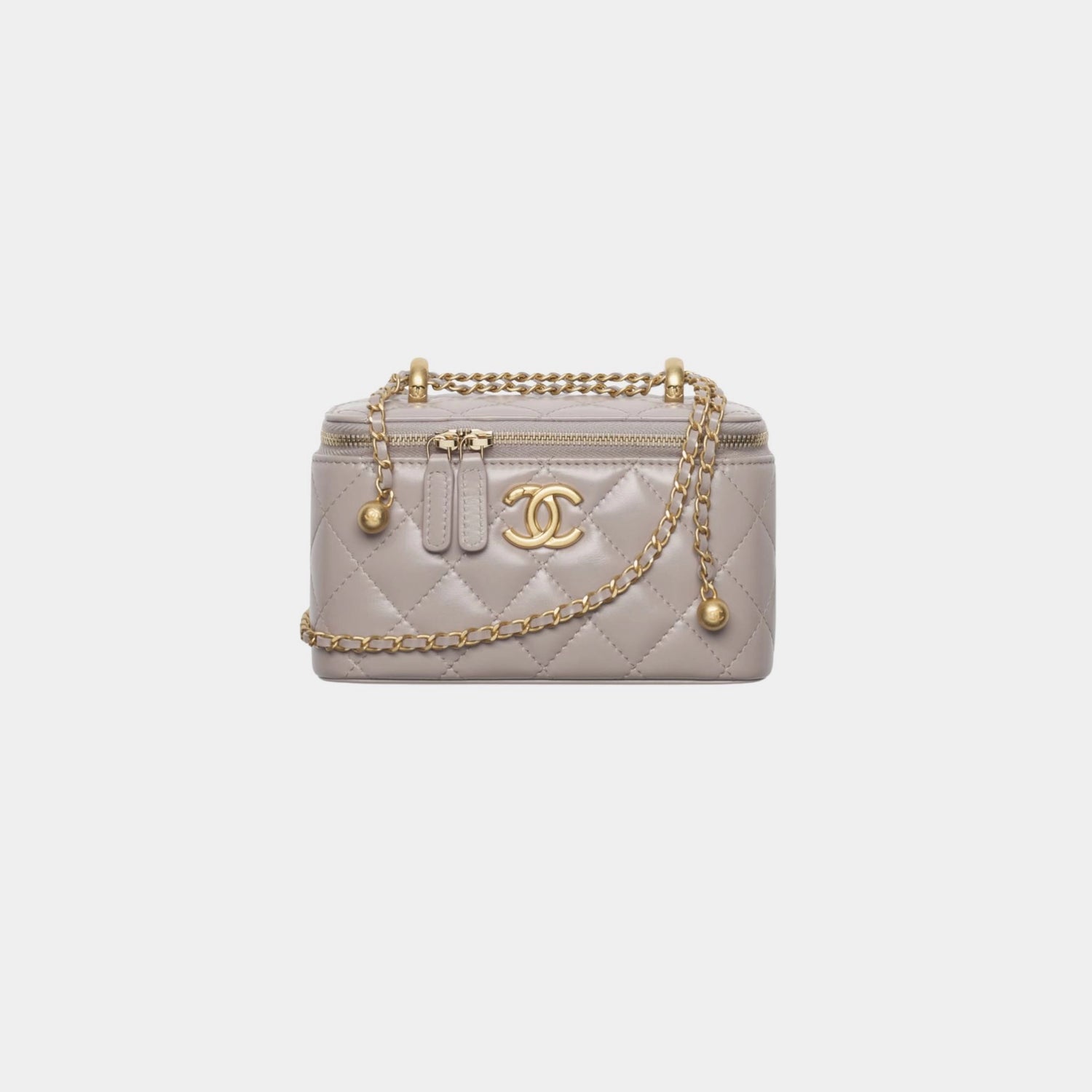 Classic Long Vanity With Chain Shiny calfskin &amp; Gold Tone Metal dark Grey 