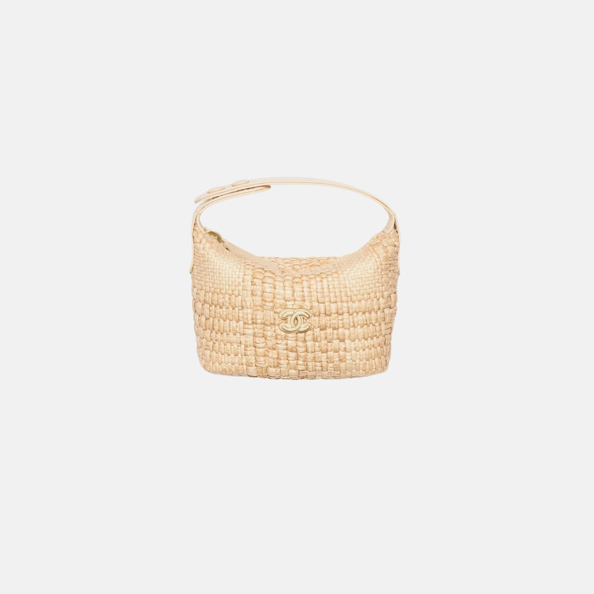 Classic Mini Bag Charm in Braided Raffia and Gold Tone Metal