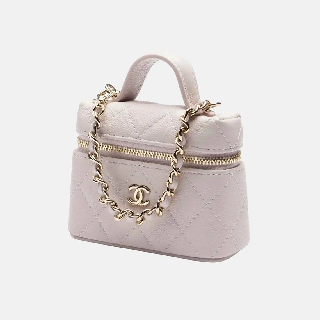 Chanel Classic Mini Bag Charm Grained Shiny Calfskin Gold Tone Metal, Light pink, Front