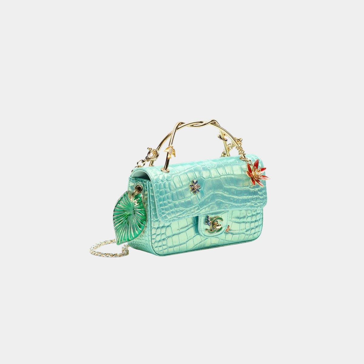 Classic Mini Bag With Handle Iridescent calfskin embossed crocodile Enamel