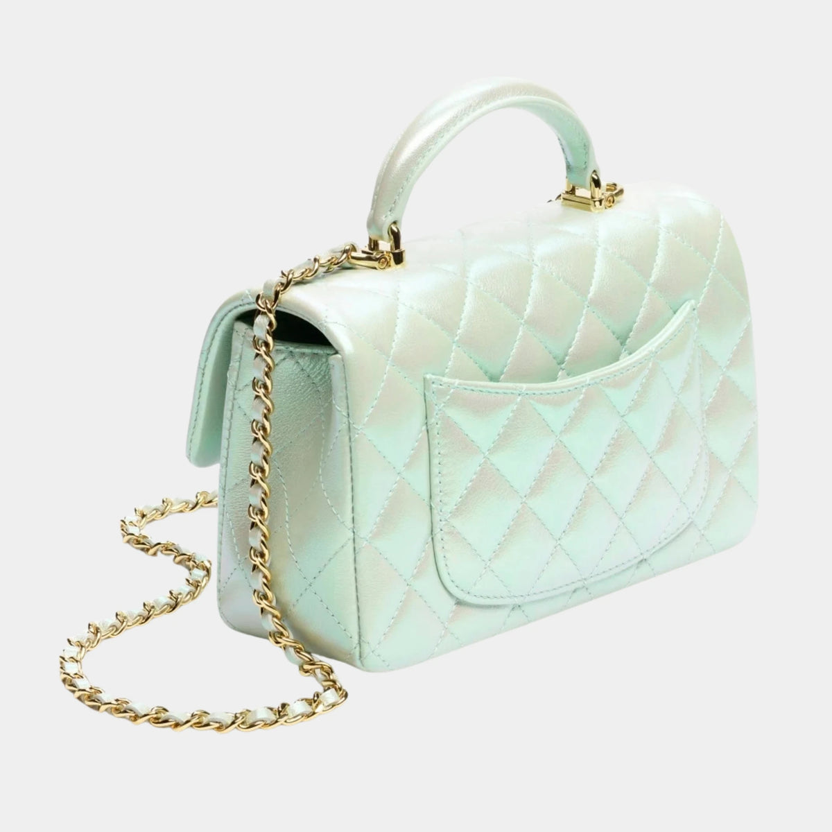 Classic Mini Bag With Handle Iridescent Calfskin &amp; Gold-Tone Metal Light Green