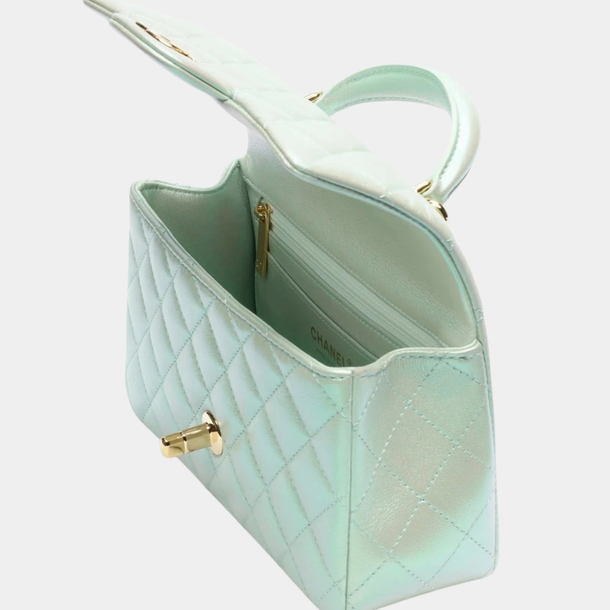 Classic Mini Bag With Handle Iridescent Calfskin &amp; Gold-Tone Metal Light Green